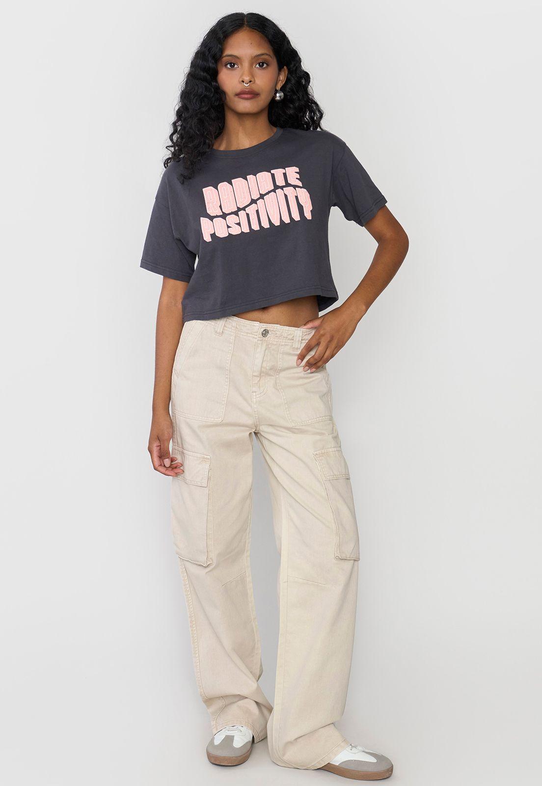Polera Mujer Fun Manca Corta Crop Gris Oscuro Corona-3