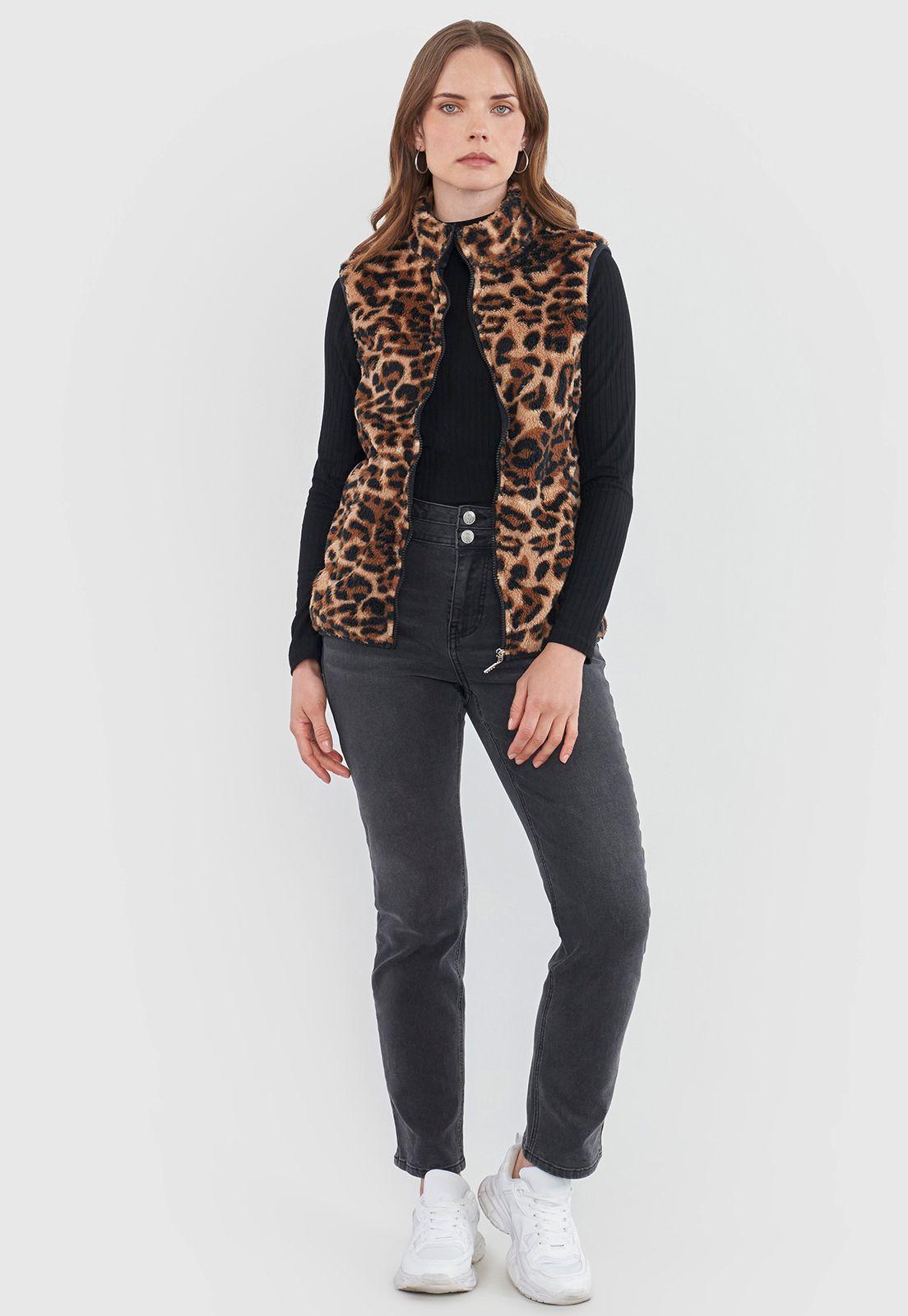 Polerón Mujer Coral Sin Mangas Animal Print Café Corona-3