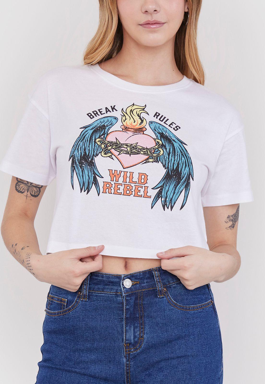 Polera Mujer Fun Manga Corta Crop Blanco Corona-2