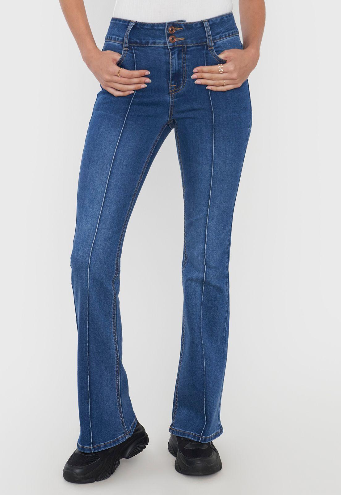 Jeans Mujer Flare Fit Costuras Azul Oscuro Corona-1
