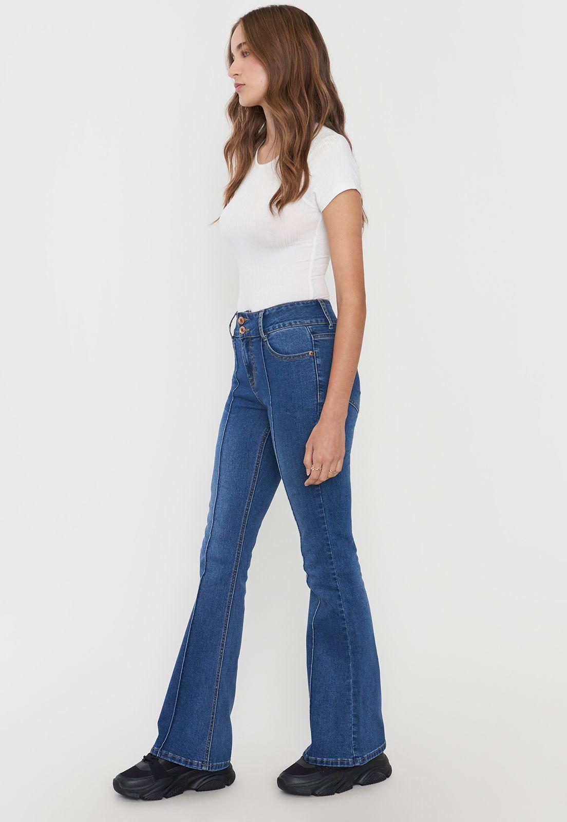 Jeans Mujer Flare Fit Costuras Azul Oscuro Corona-3