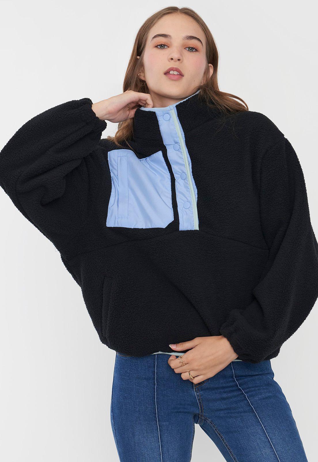 Polerón Mujer Polar Color Block Negro Corona-2