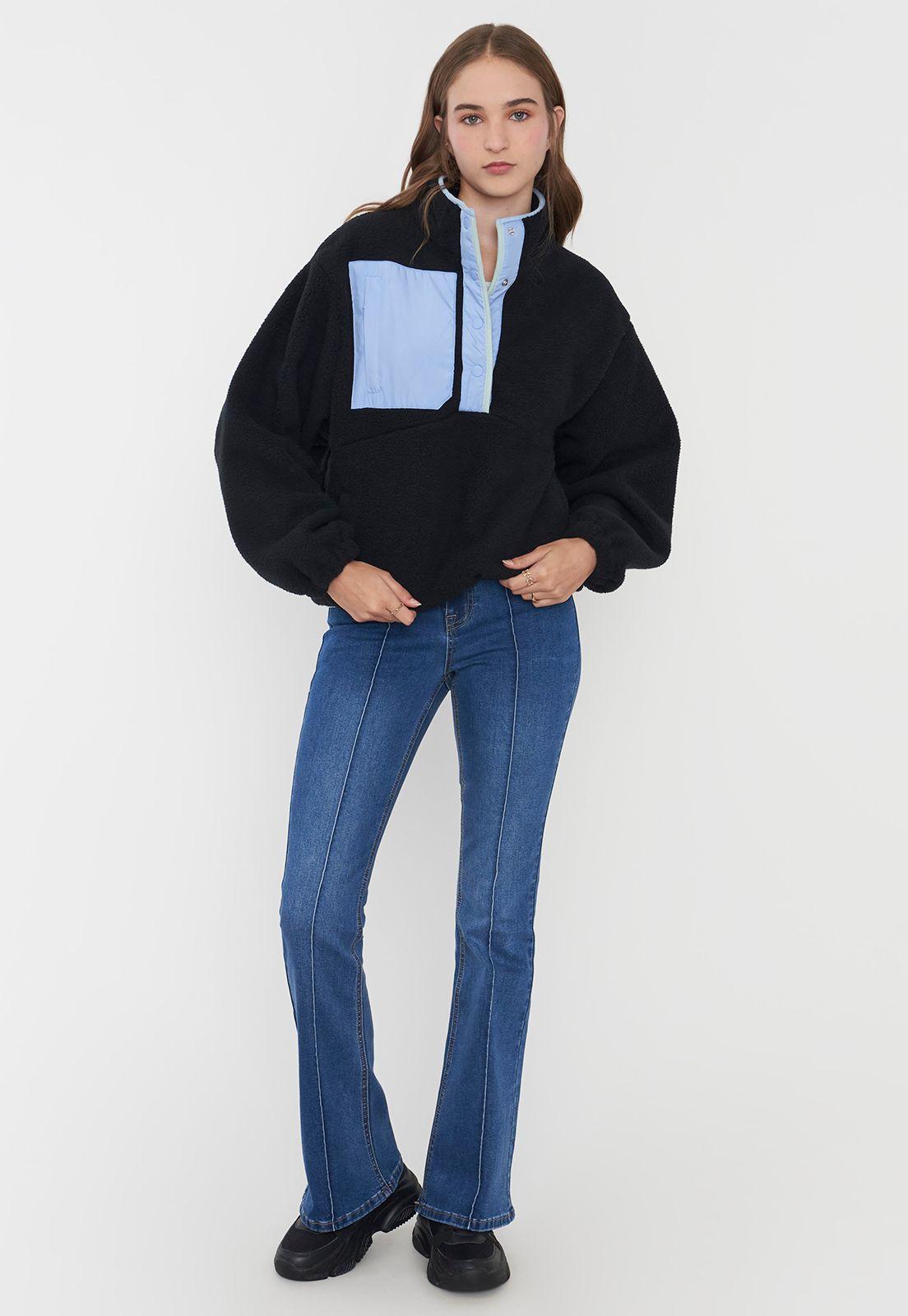 Polerón Mujer Polar Color Block Negro Corona-3