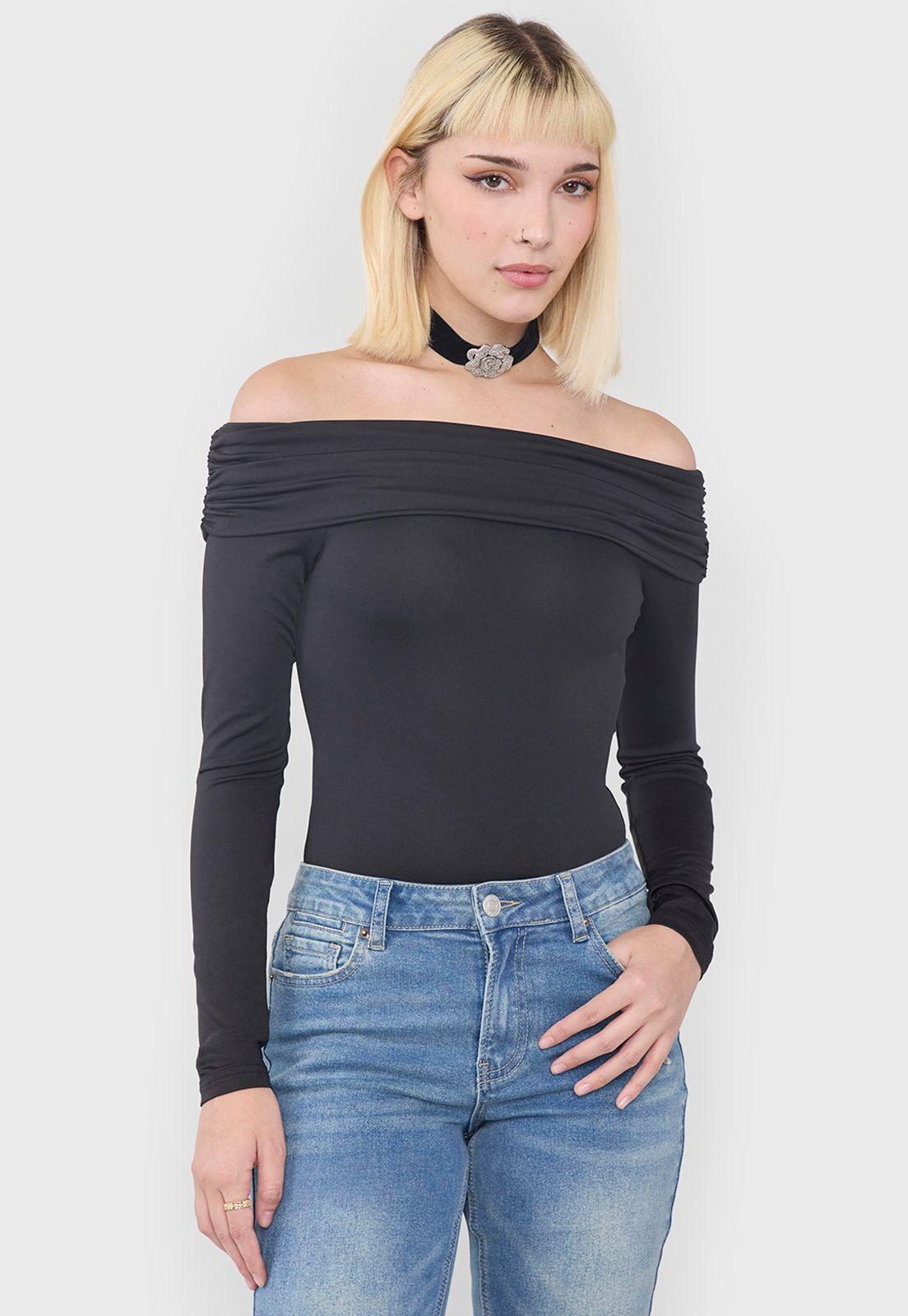 Body Mujer Manga Larga Off Shoulder Negro Corona-0