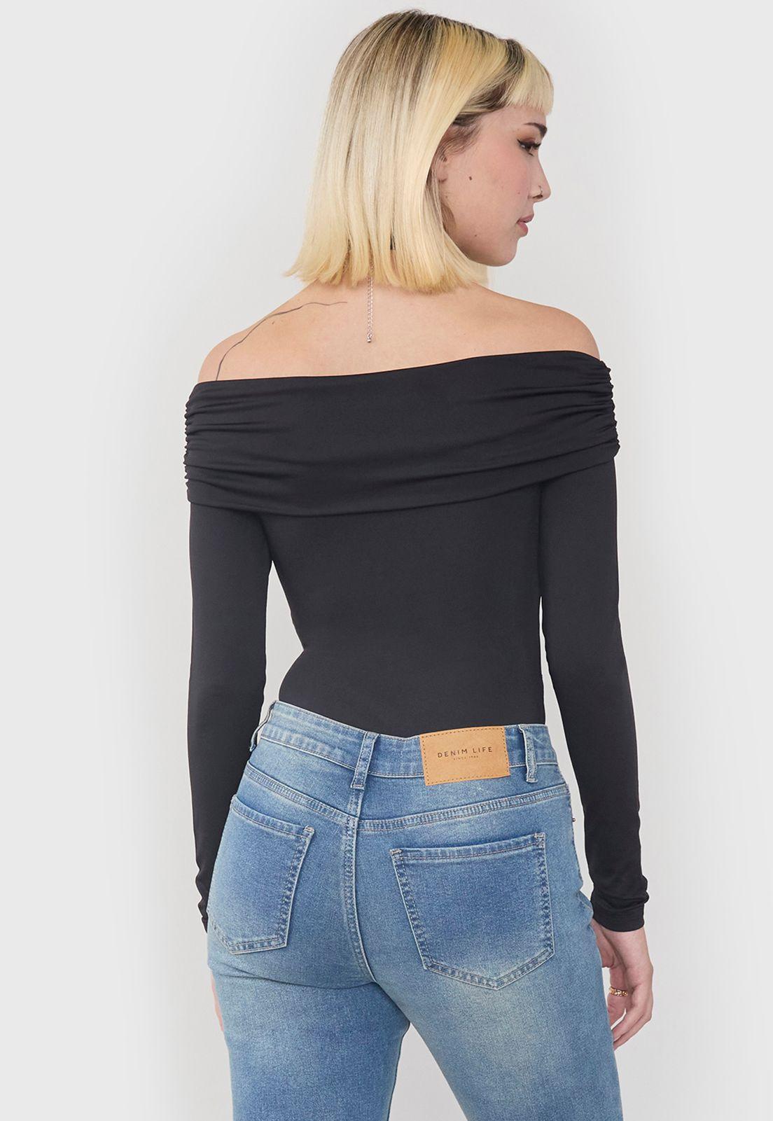 Body Mujer Manga Larga Off Shoulder Negro Corona-1