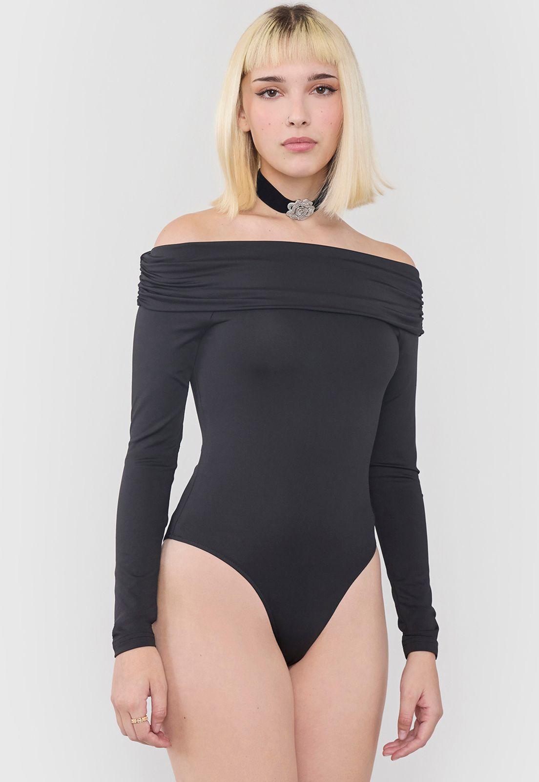 Body Mujer Manga Larga Off Shoulder Negro Corona-2