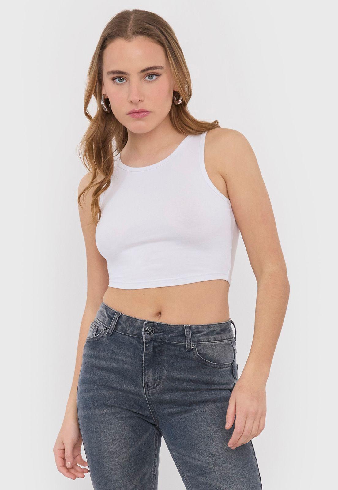 Polera Mujer Sin Mangas Crop Blanco I Corona-0