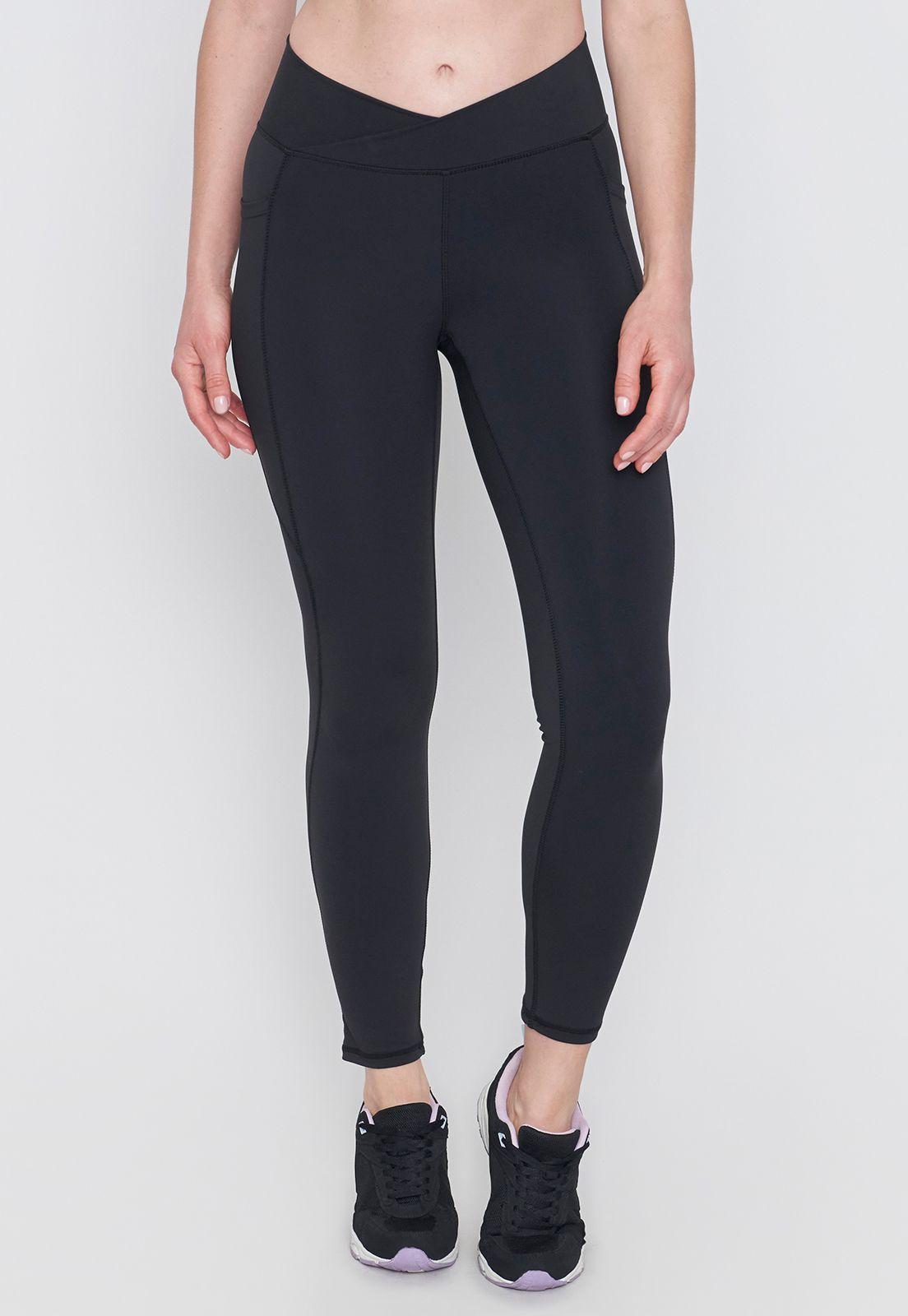Calza Mujer Deportiva Pretina Cruzada Negro Corona-1