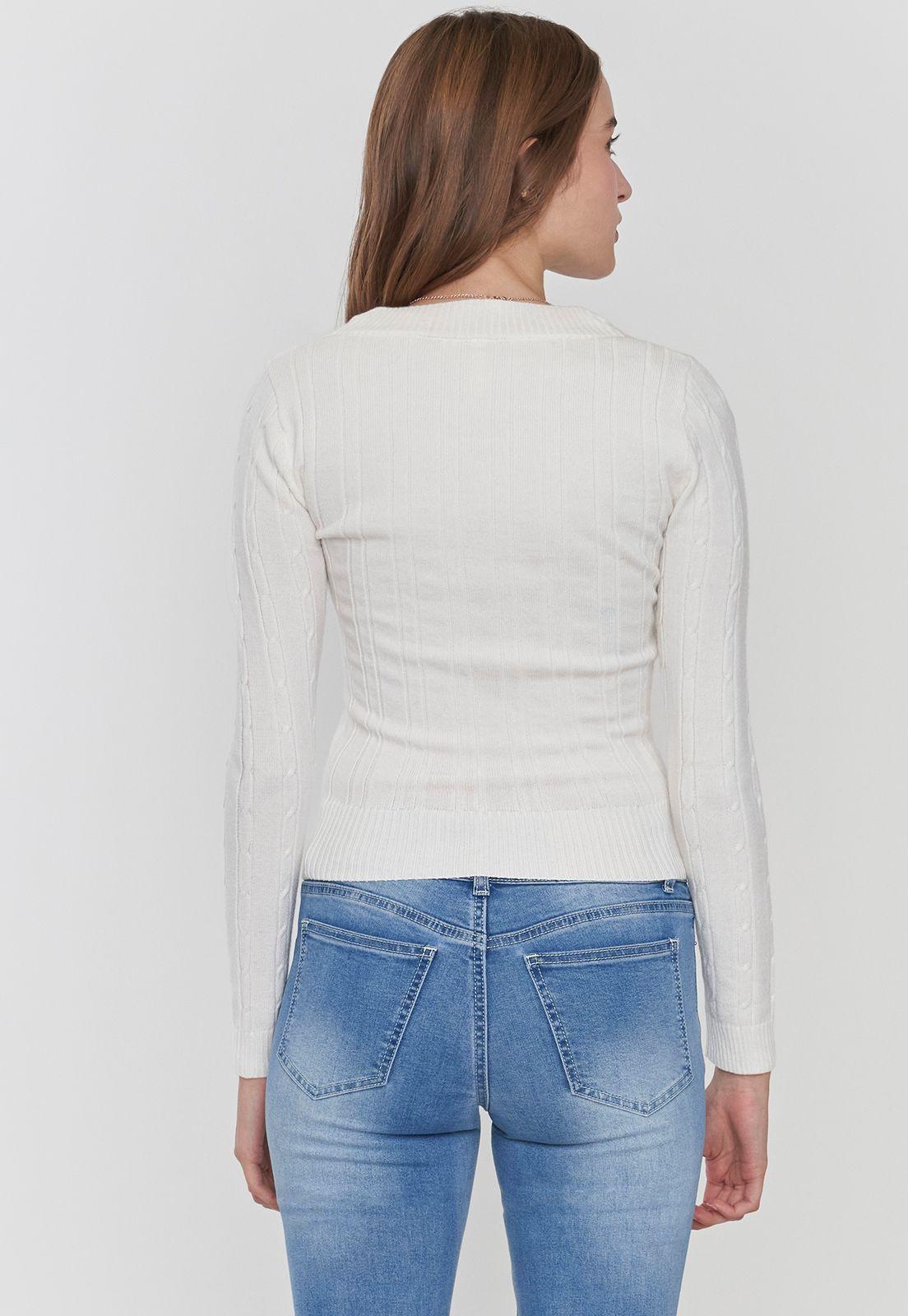 Sweater Mujer Cuello V Slim Ecru Corona-1