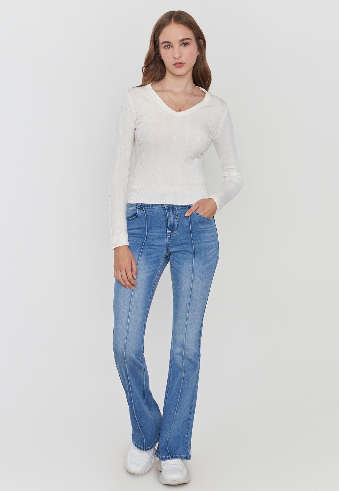 Sweater Mujer Cuello V Slim Ecru Corona-3