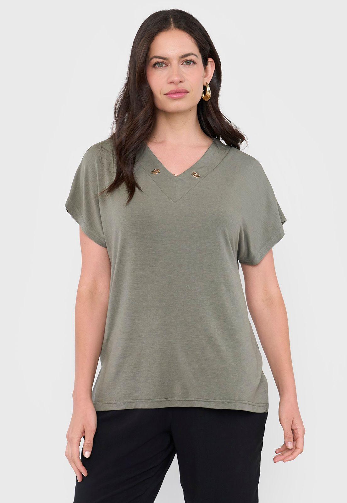 Polera Mujer Escote Verde Oliva Corona-0