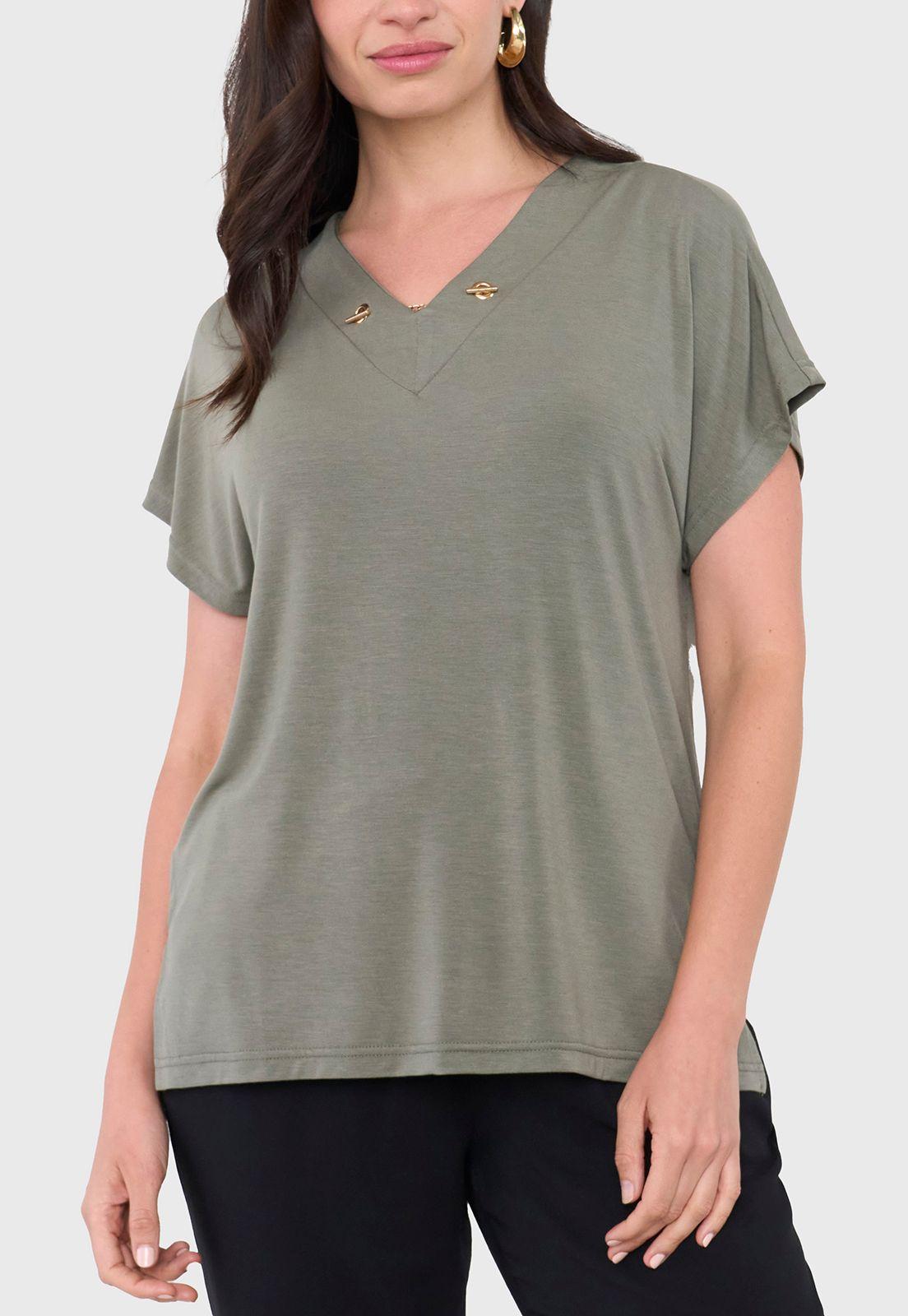 Polera Mujer Escote Verde Oliva Corona-2