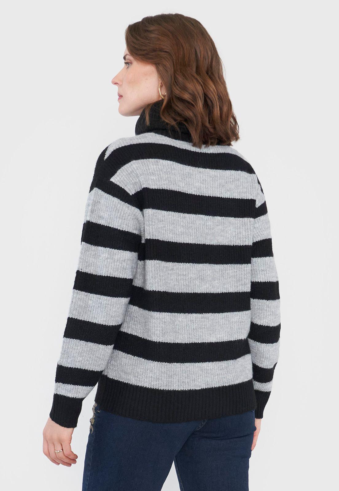 Sweater Negro Mujer Líneas Gris Básico Corona-1