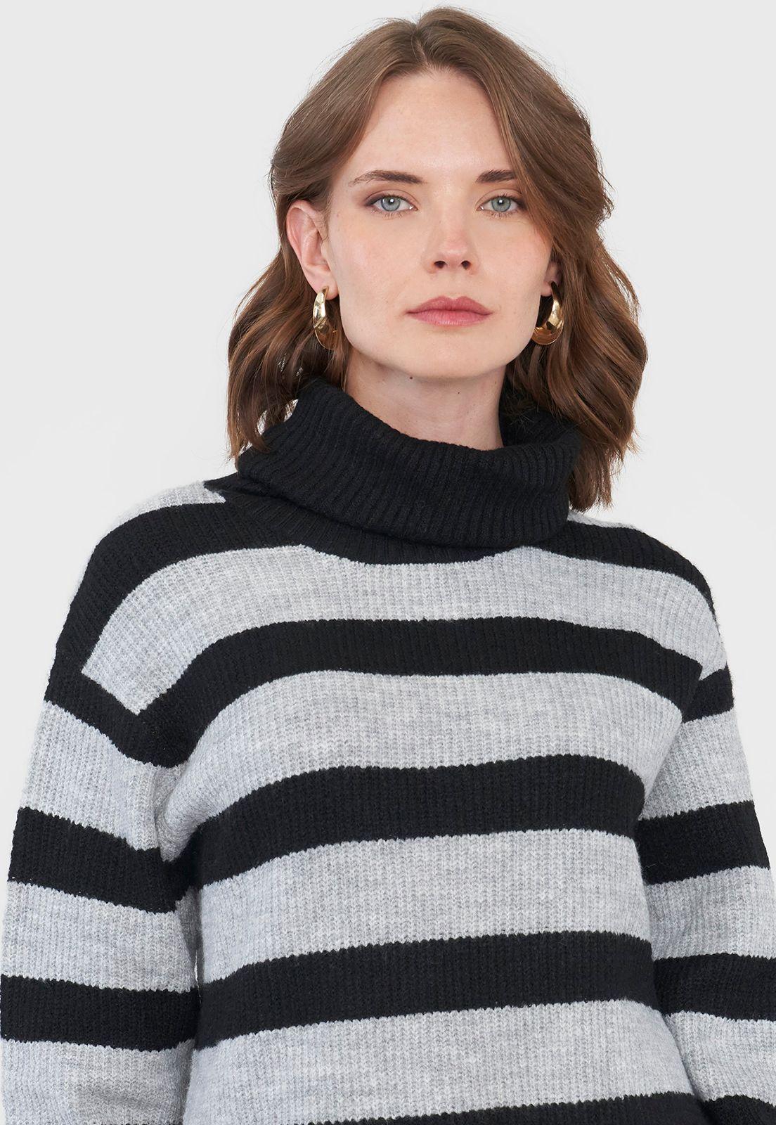 Sweater Negro Mujer Líneas Gris Básico Corona-2