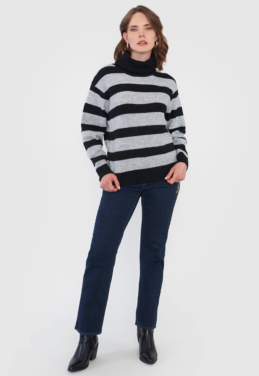 Sweater Negro Mujer Líneas Gris Básico Corona-3