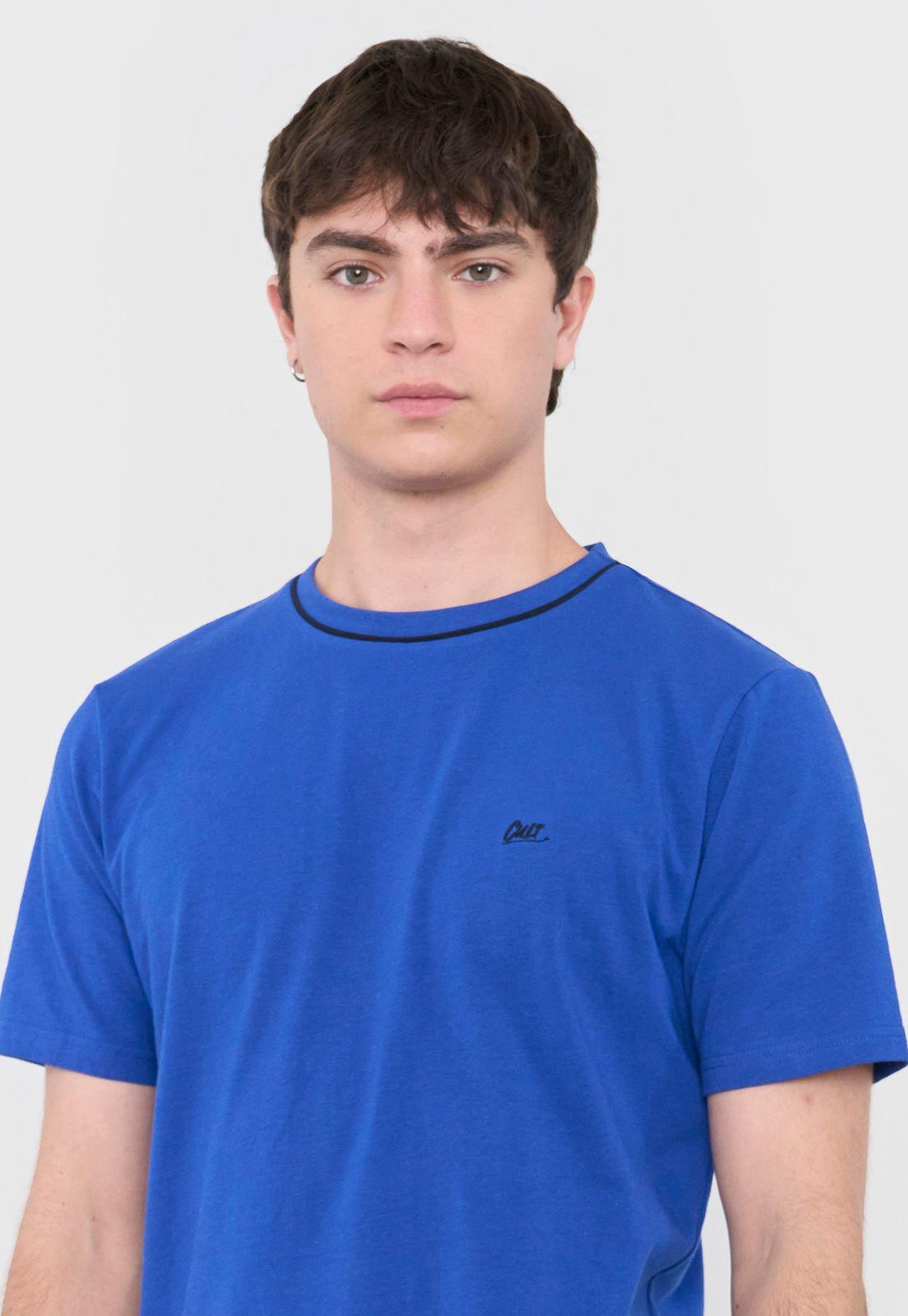Polera Hombre Slim Detalle Cuello Azul Corona-2