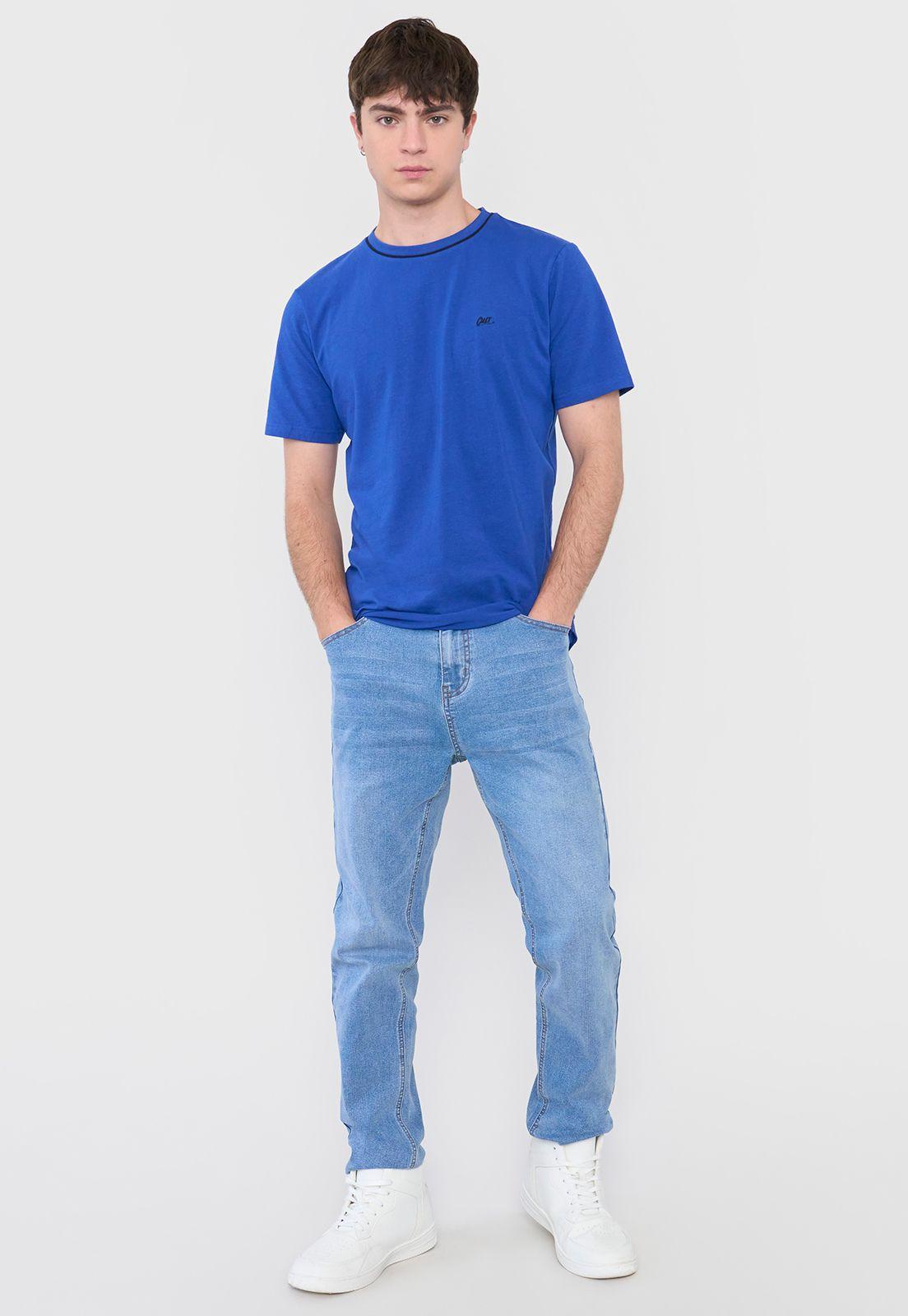 Polera Hombre Slim Detalle Cuello Azul Corona-3