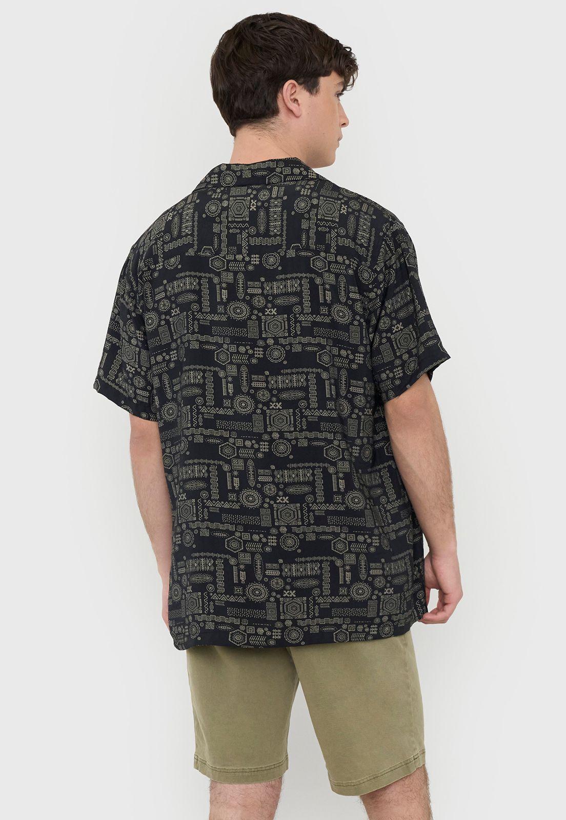 Guayabera Hombre Viscosa Poli Color Negra Corona-2
