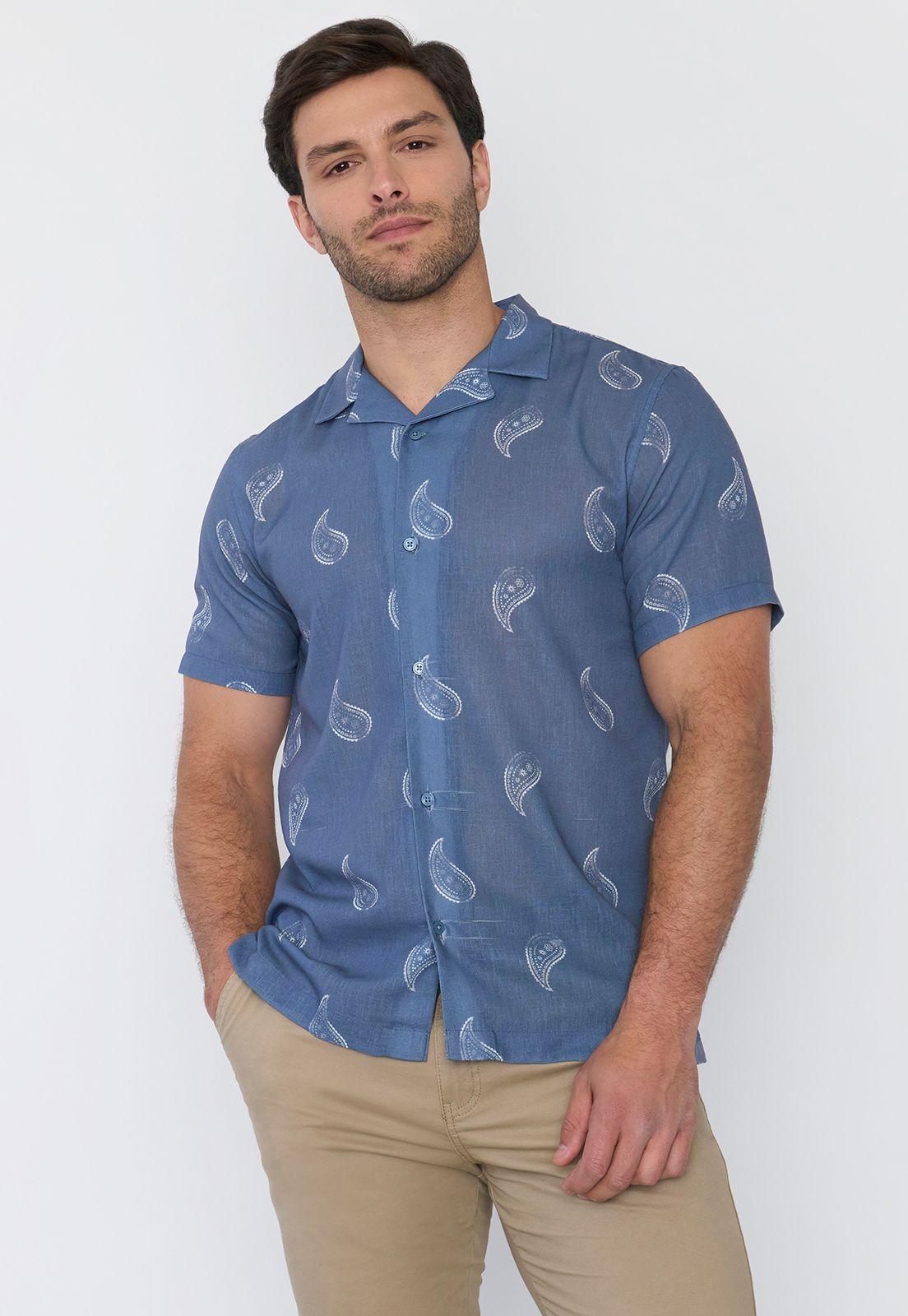 Camisa Hombre Liviana Print Celeste Corona-0