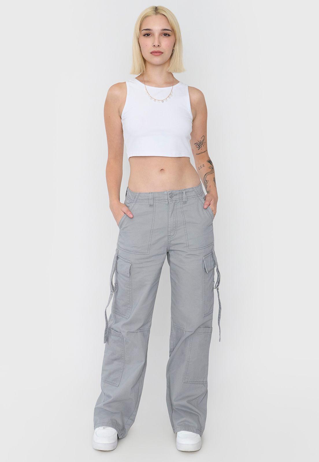 Pantalón Mujer Gris Doble Cargo Corona-0