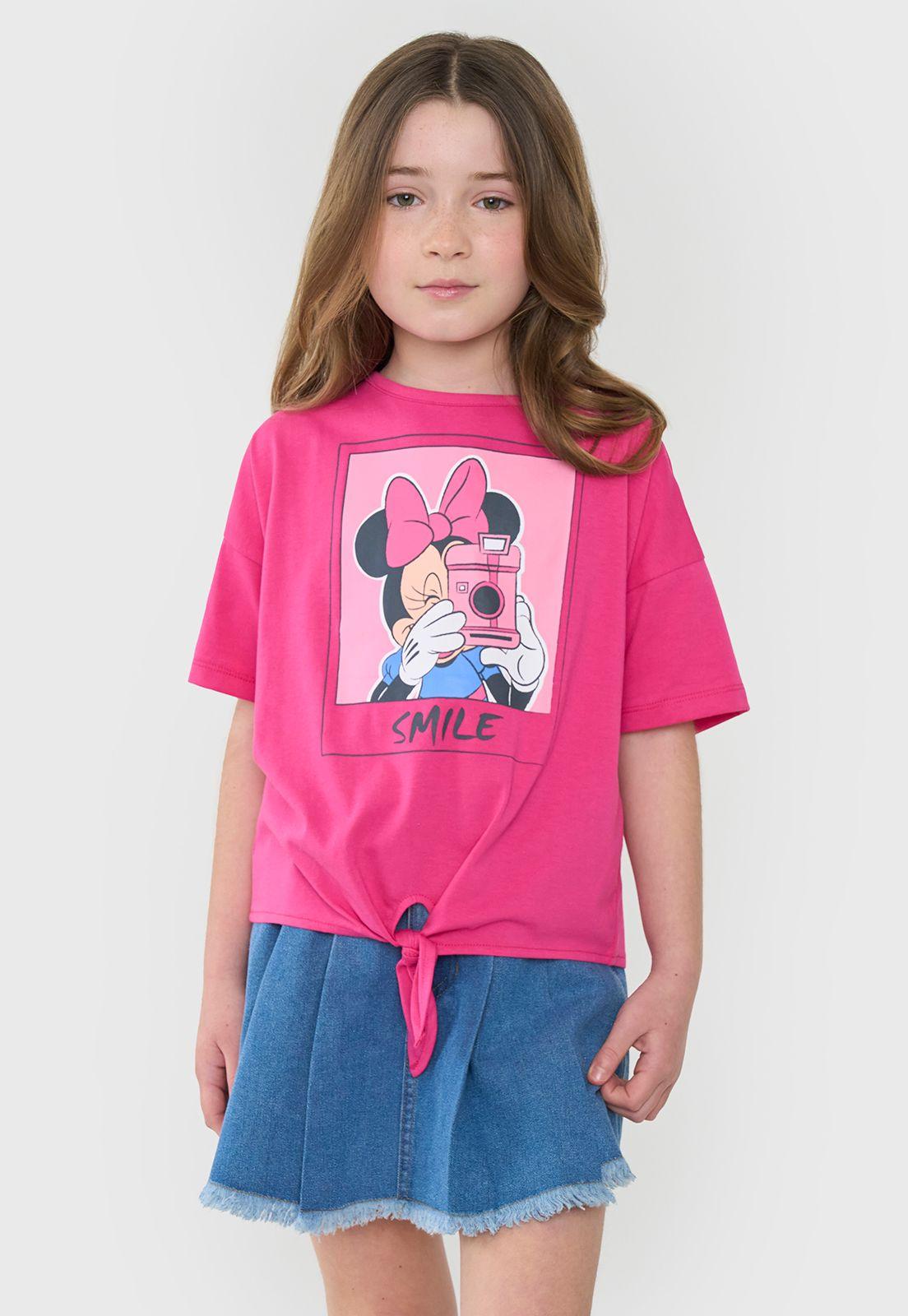 Polera Niña Kids Manga Corta Minnie Nudo Fucsia Corona-0