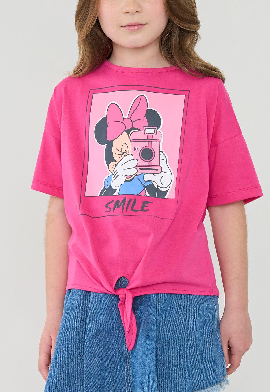 Polera Niña Kids Manga Corta Minnie Nudo Fucsia Corona-2