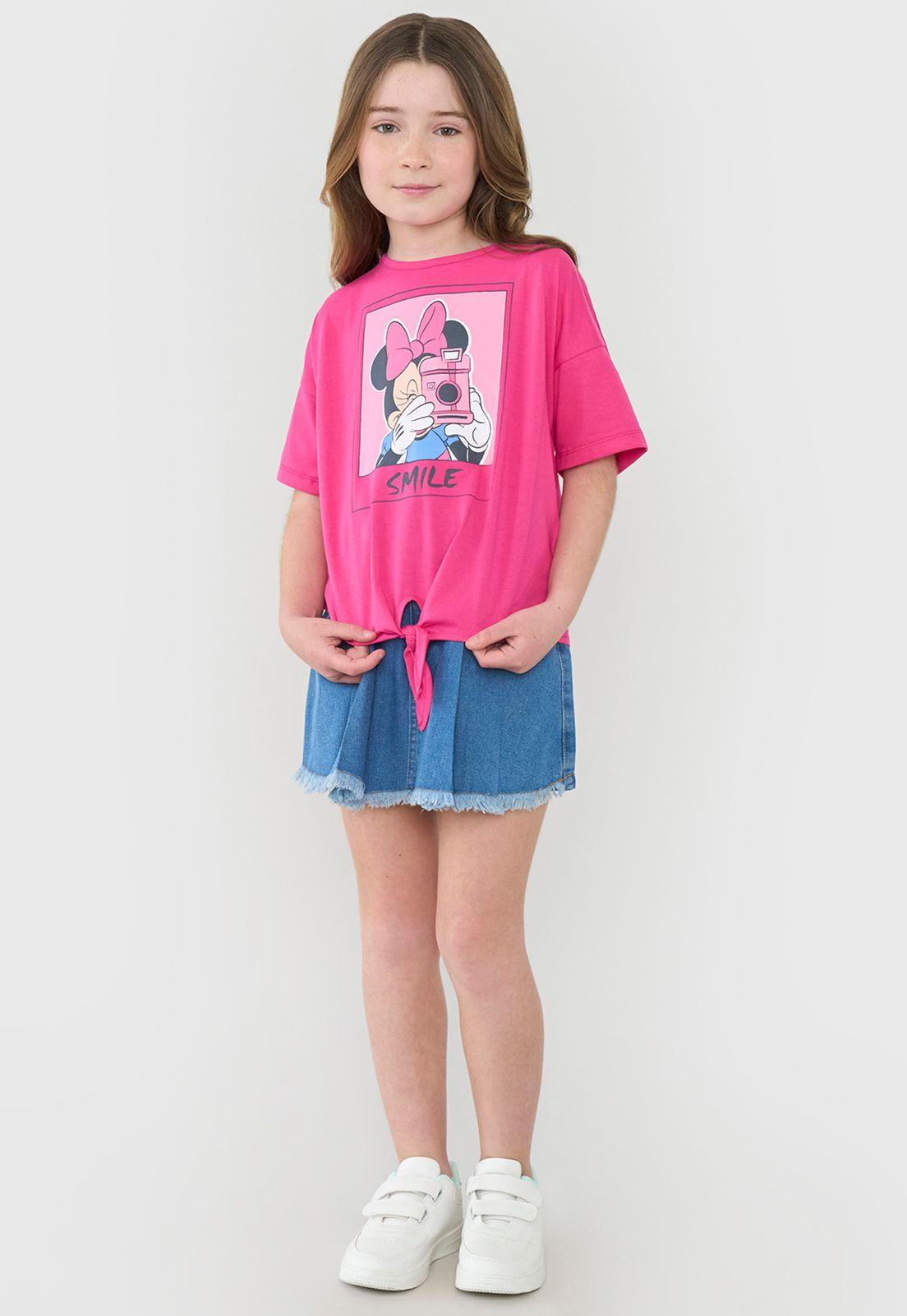 Polera Niña Kids Manga Corta Minnie Nudo Fucsia Corona-3