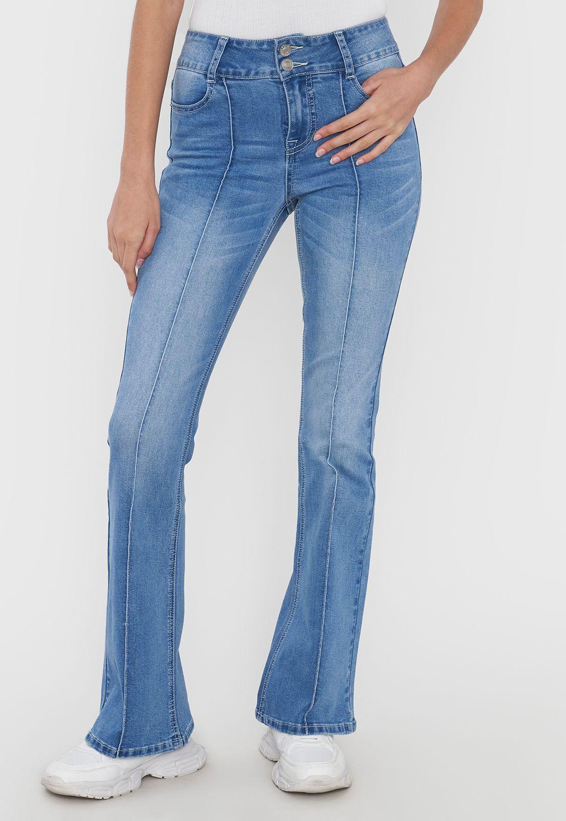 Jeans Mujer Flare Fit Costuras Azul Medio Corona-1