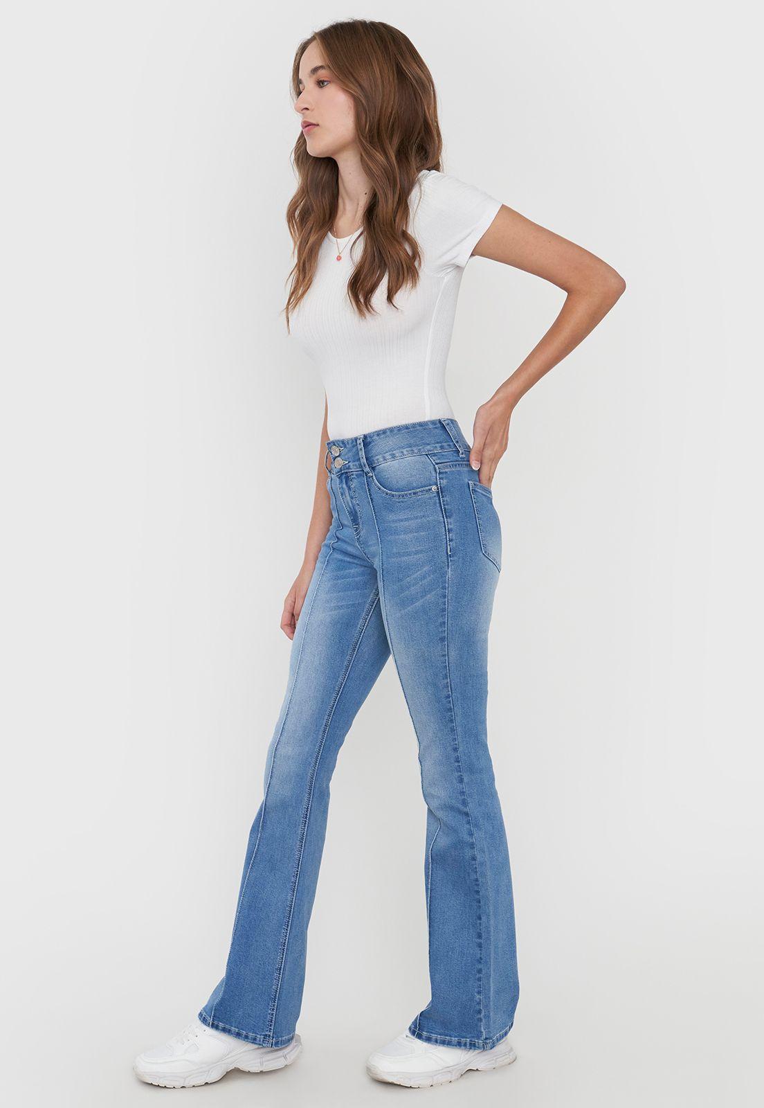 Jeans Mujer Flare Fit Costuras Azul Medio Corona-3