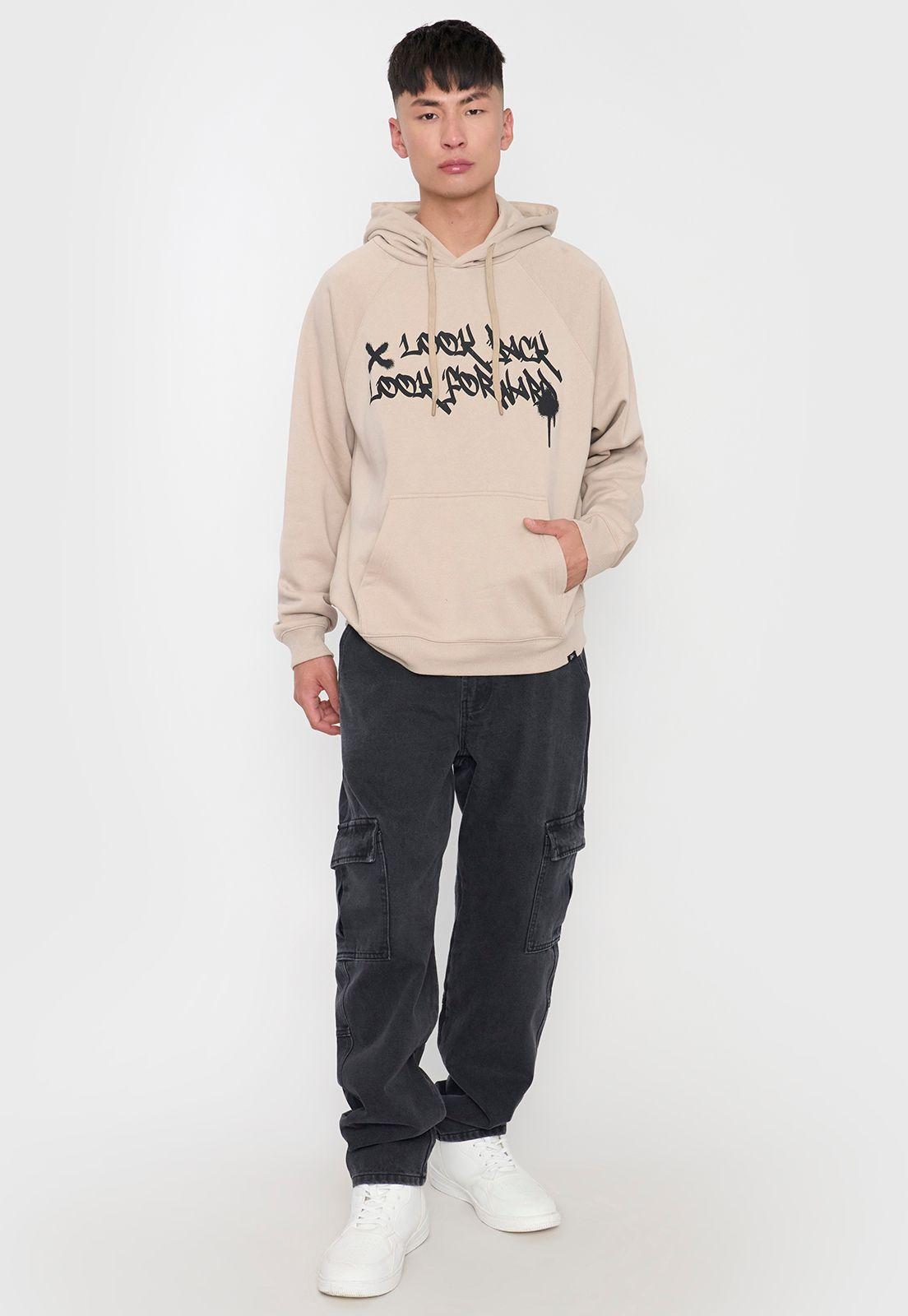 Polerón Hombre Hood Print Urbana Beige Corona-3