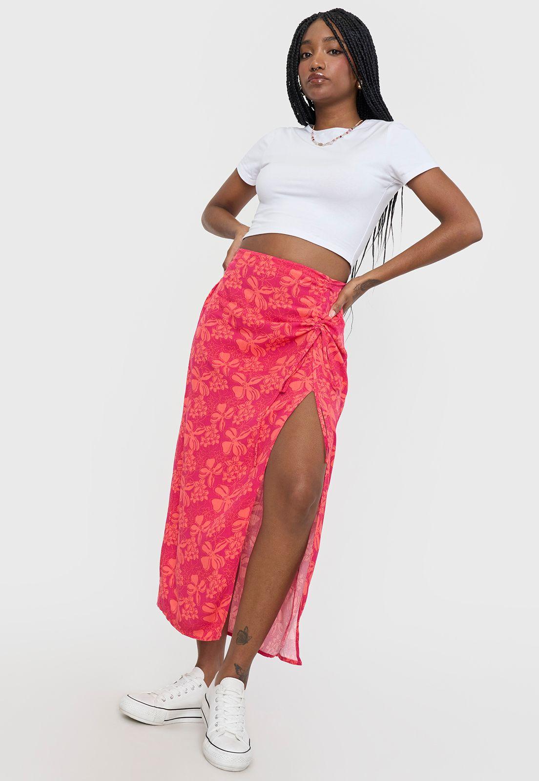 Falda Mujer Midi Fucsia Tropical Corona-0