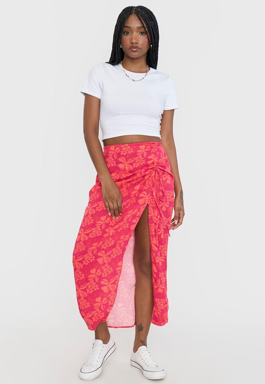 Falda Mujer Midi Fucsia Tropical Corona-3