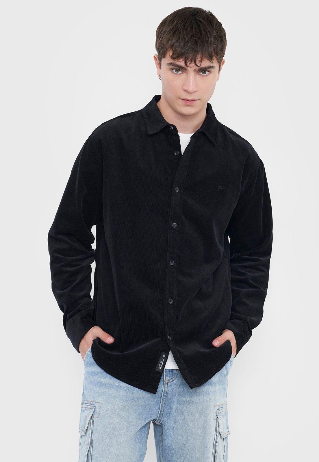 Camisa Hombre Cotelé Negro Corona-0