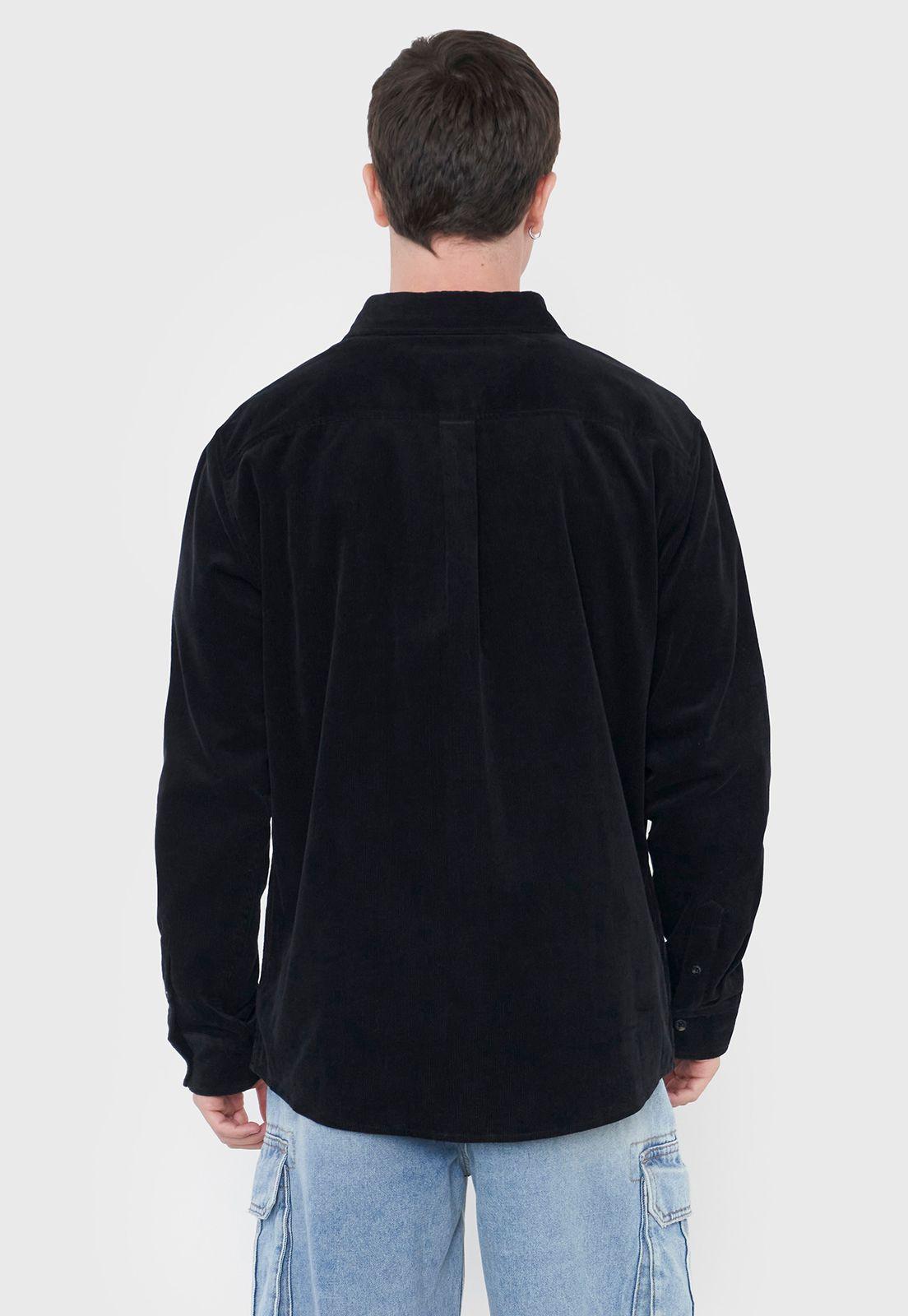 Camisa Hombre Cotelé Negro Corona-1