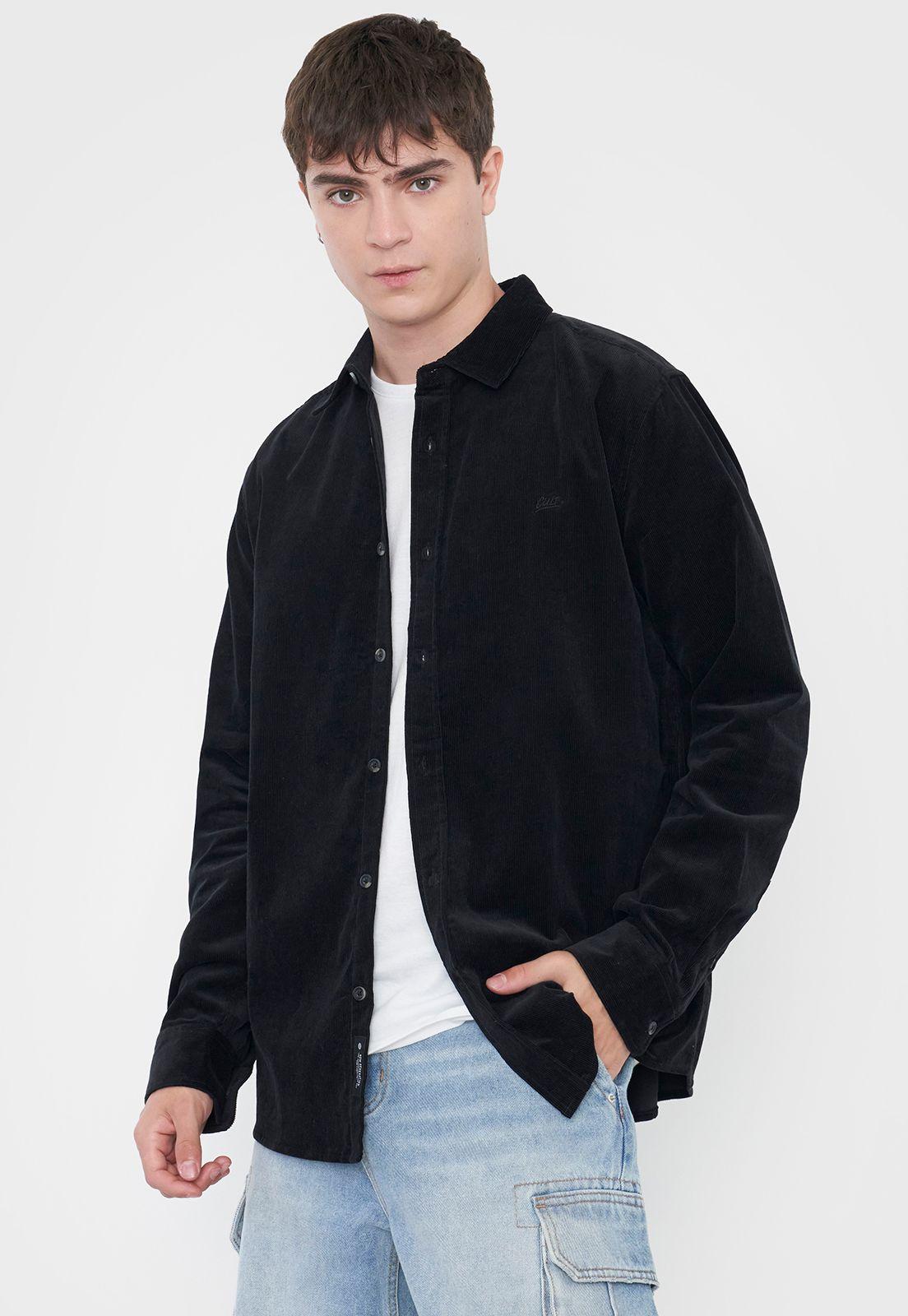 Camisa Hombre Cotelé Negro Corona-2