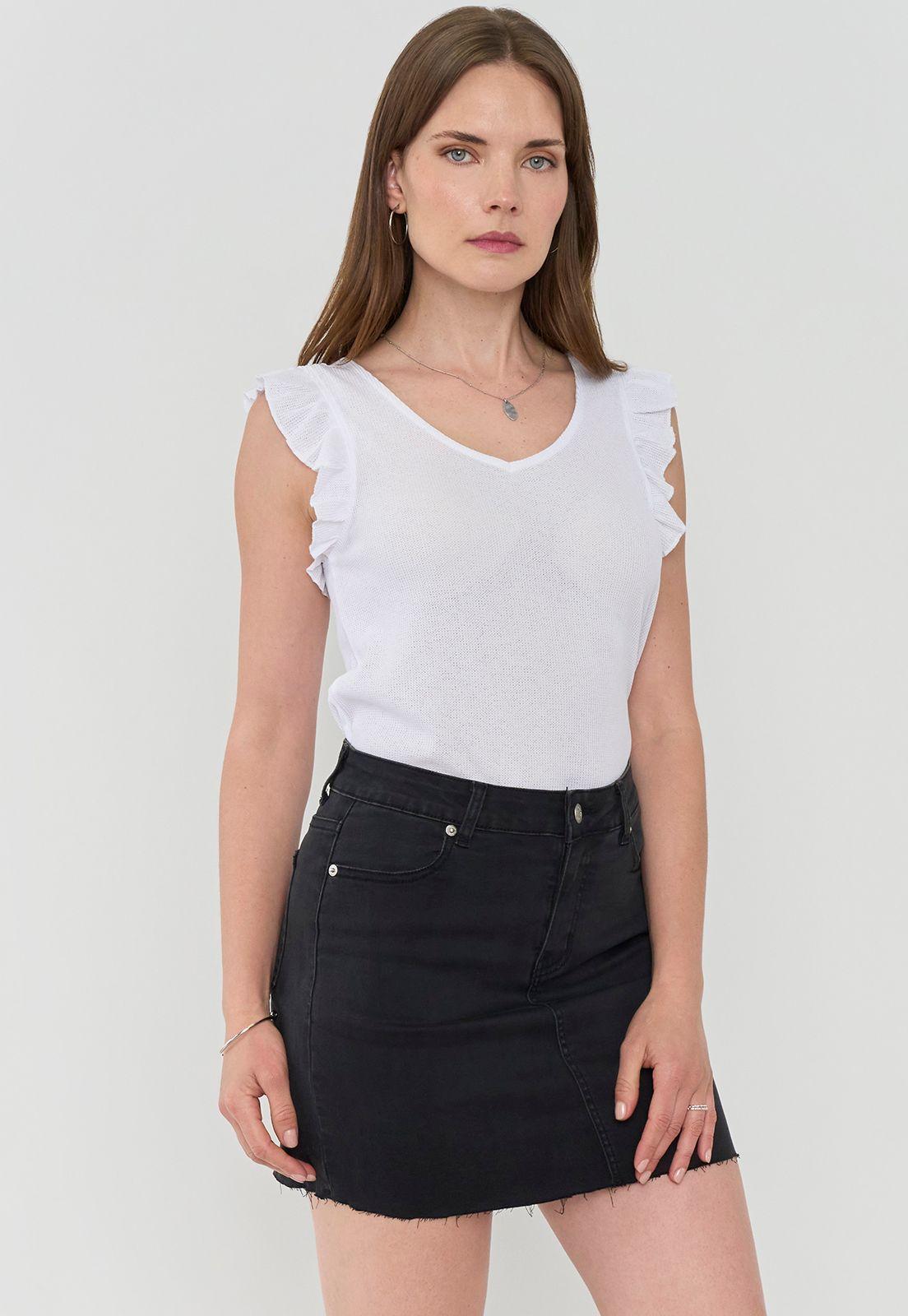 Falda Mujer Mini Denim Negro Corona-3
