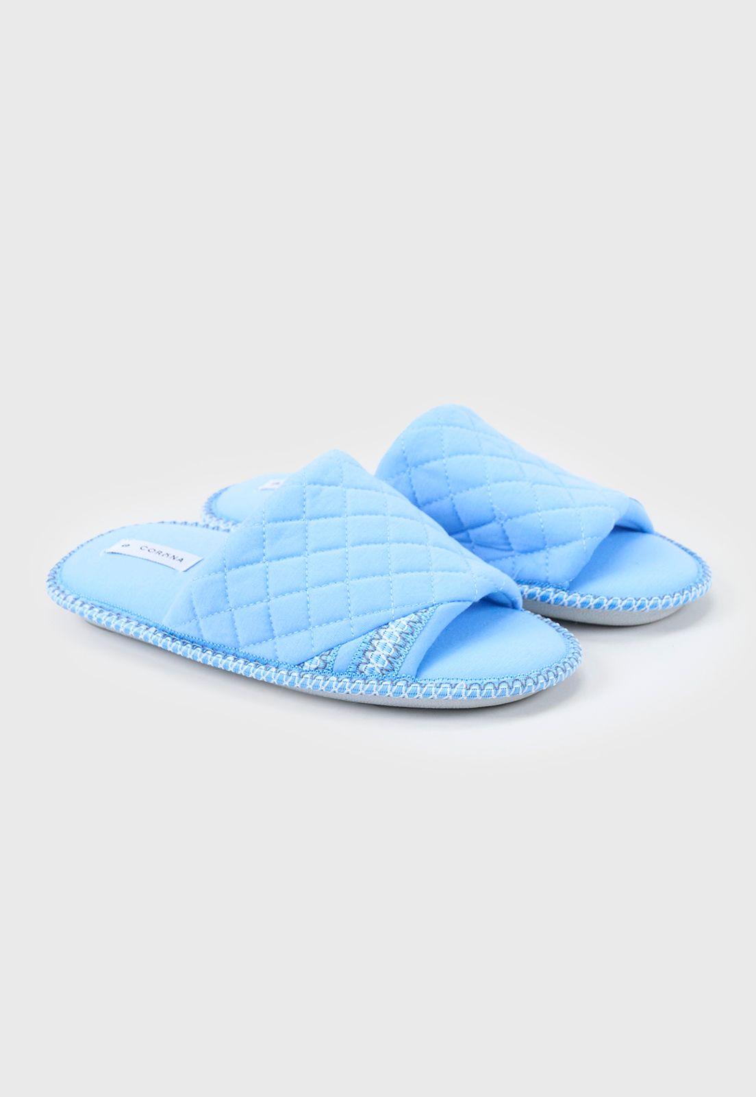 Pantufla Mujer Punta Abierta Celeste Corona-0