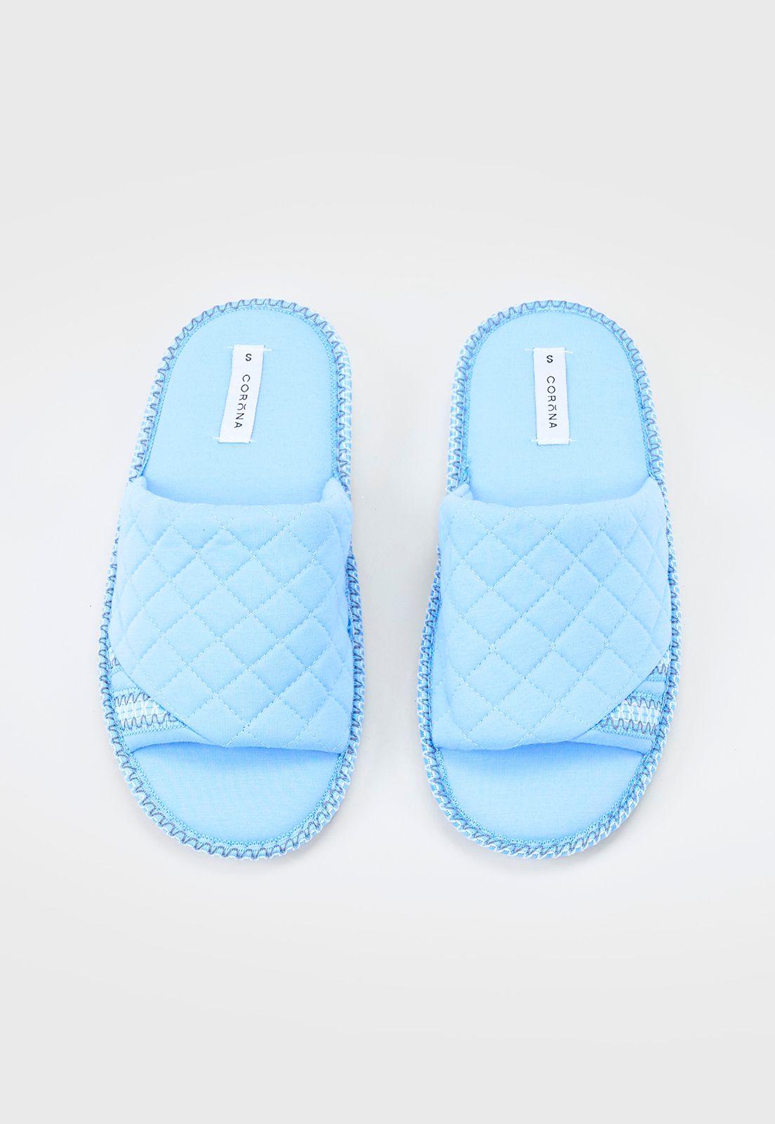 Pantufla Mujer Punta Abierta Celeste Corona-2