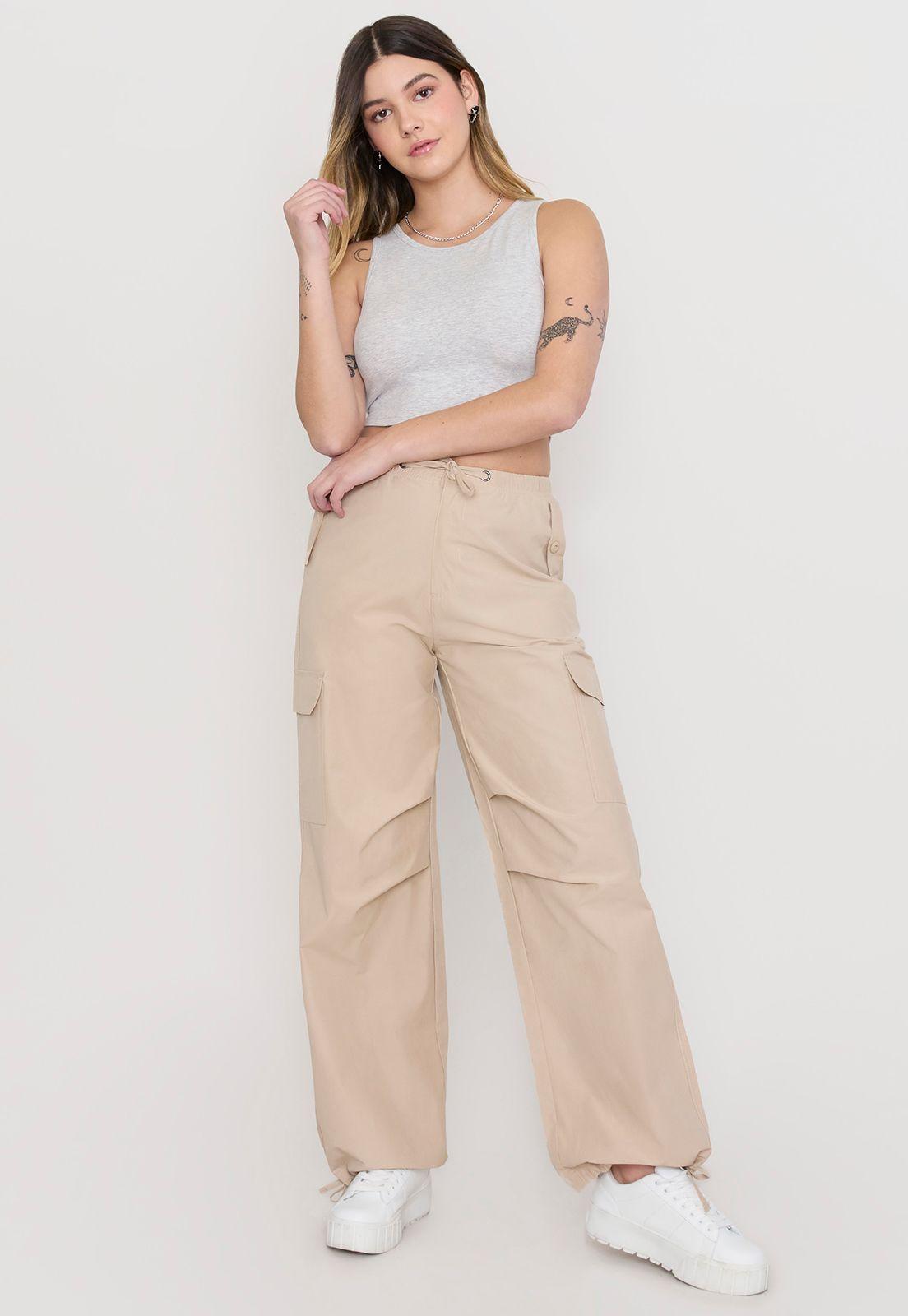 Pantalón Mujer Parachute Beige Corona-0