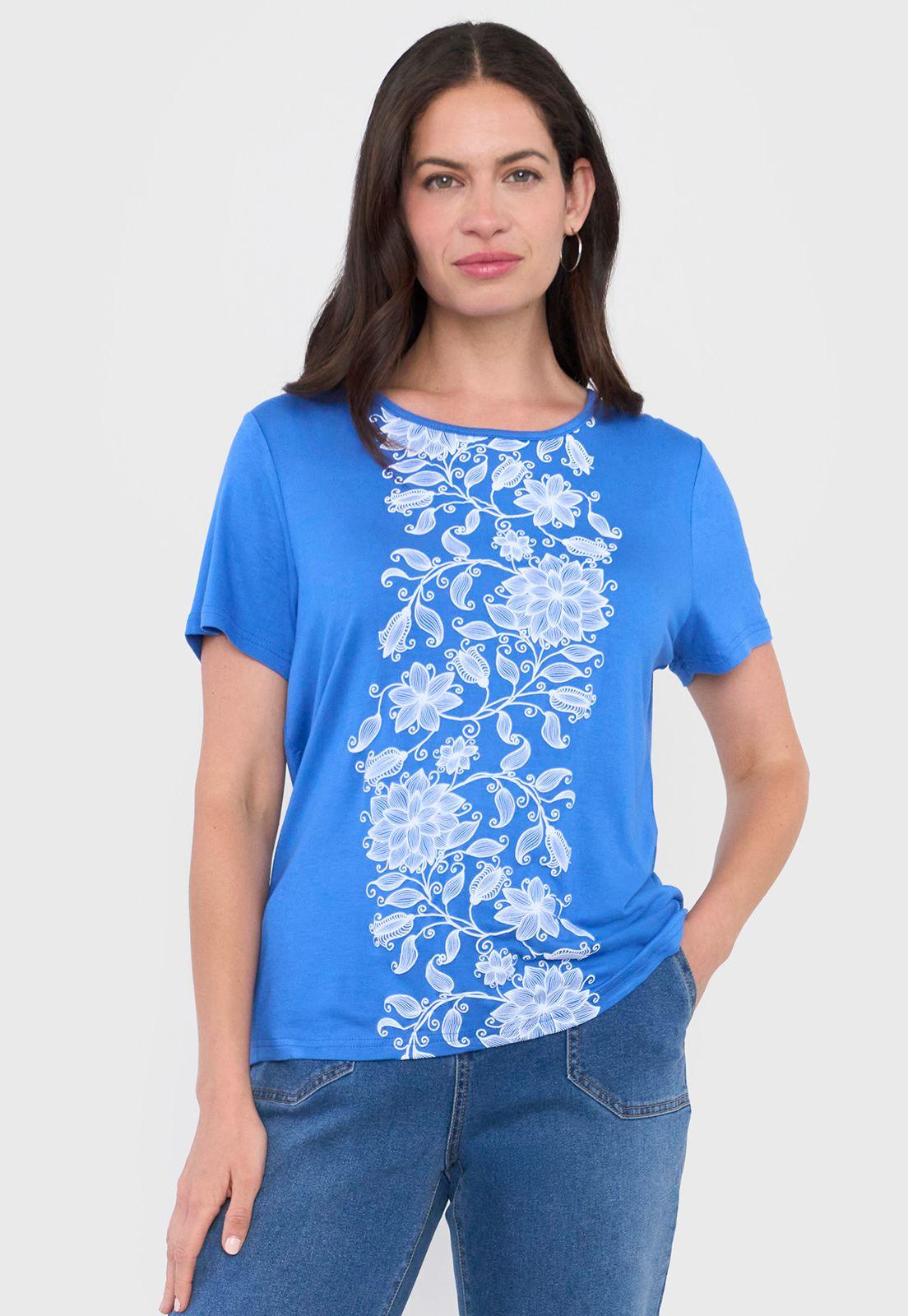 Polera Mujer Print Boho Celeste Corona-0