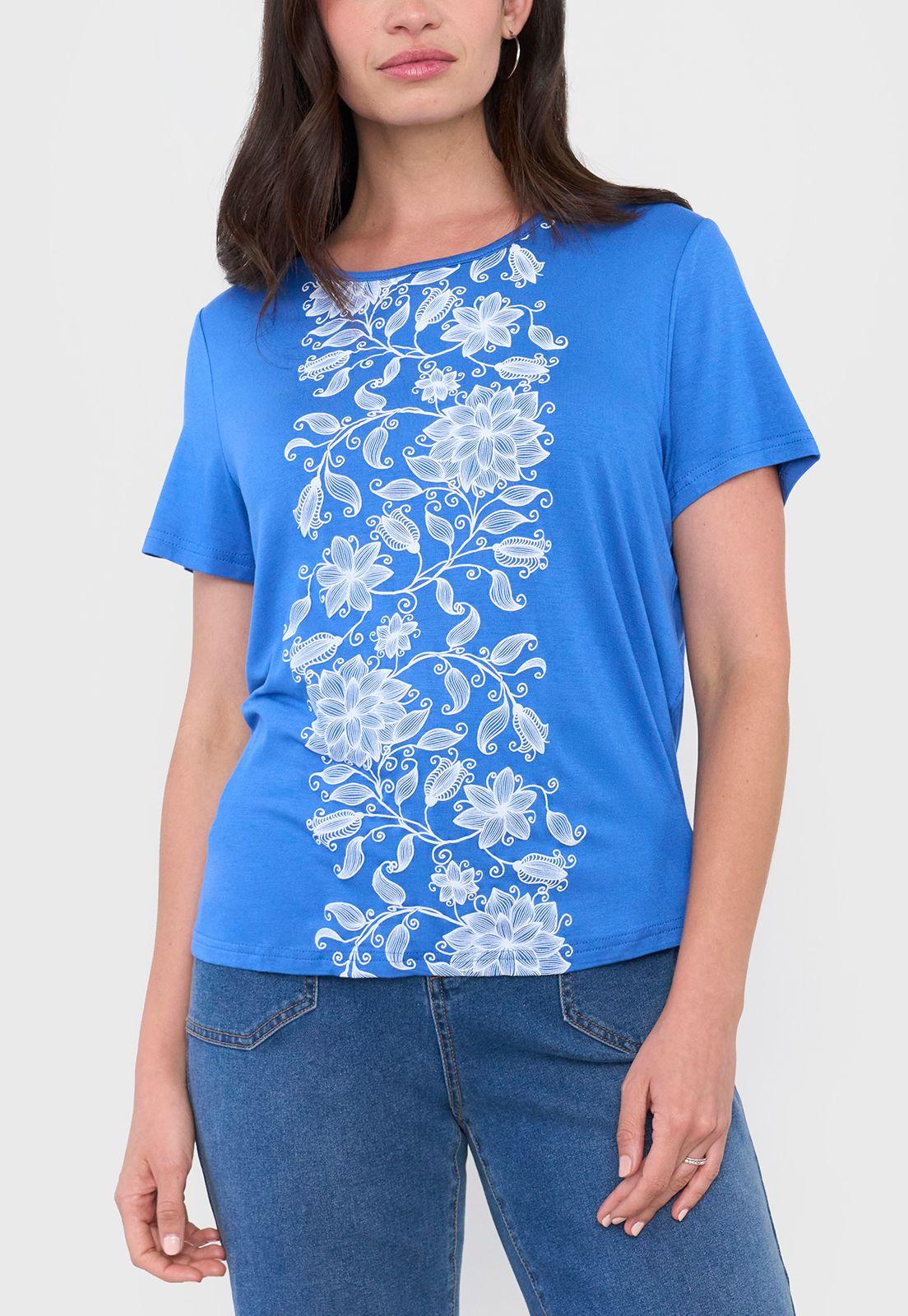 Polera Mujer Print Boho Celeste Corona-2