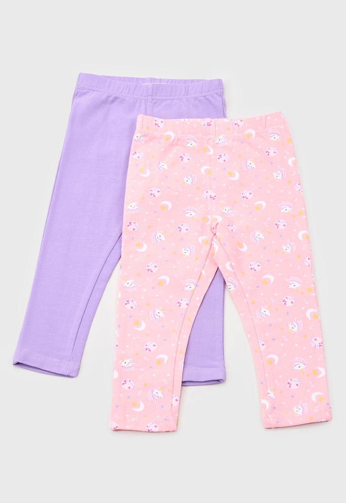 Calza Bebe Niña Bipack Solida + Print Rosado Corona-0