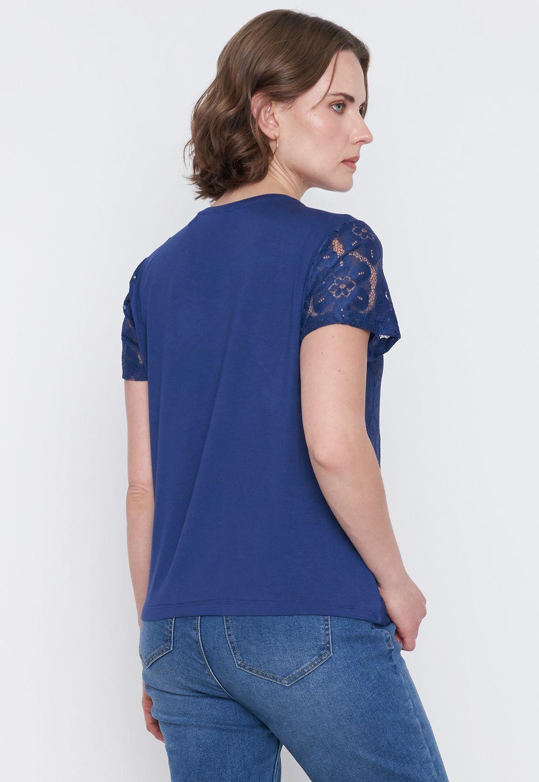 Polera Mujer Encaje M/C Navy Corona-1