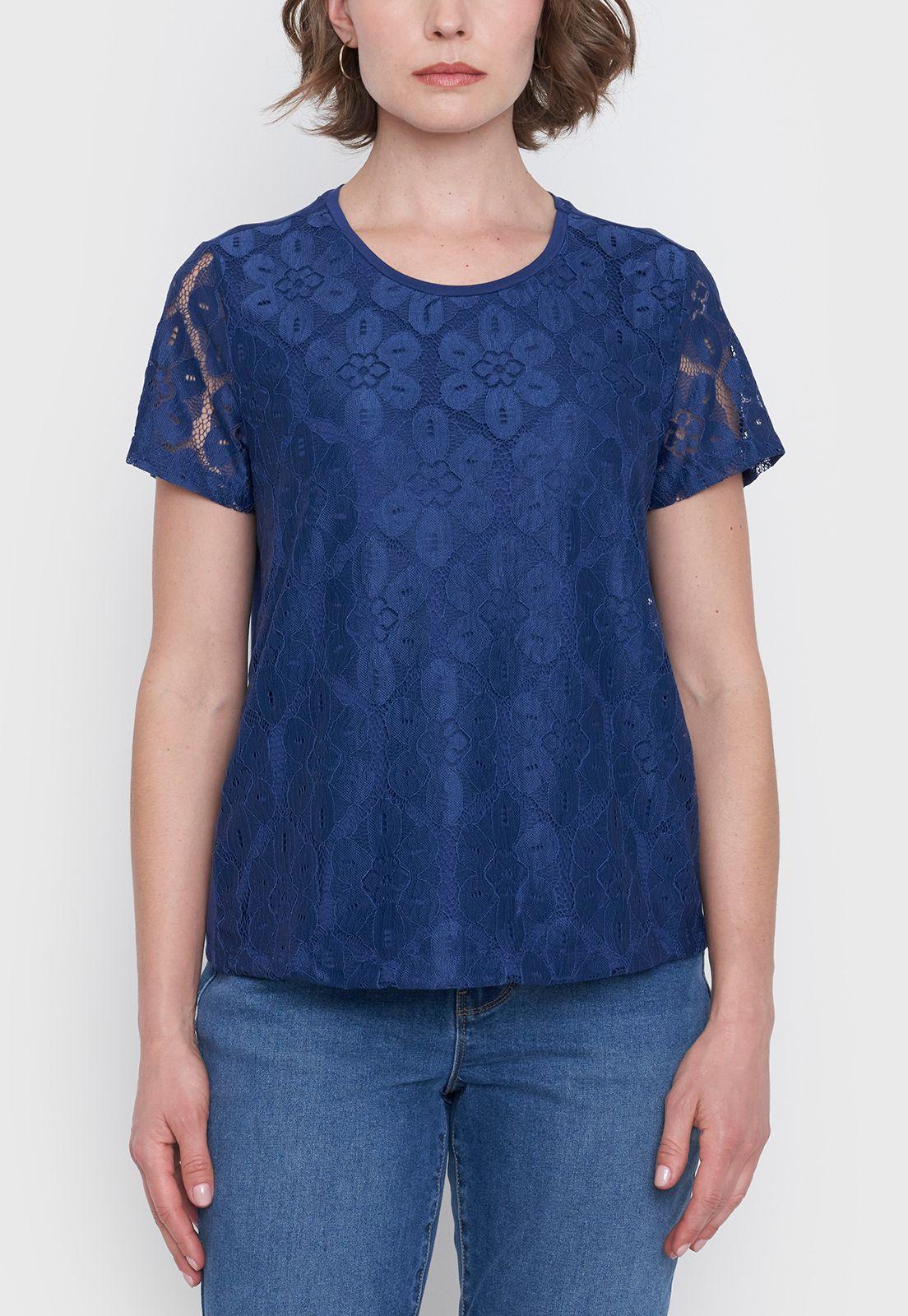 Polera Mujer Encaje M/C Navy Corona-2