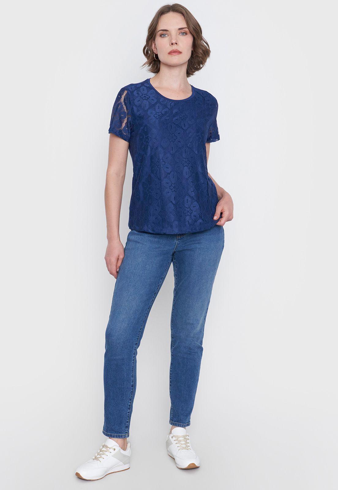 Polera Mujer Encaje M/C Navy Corona-3