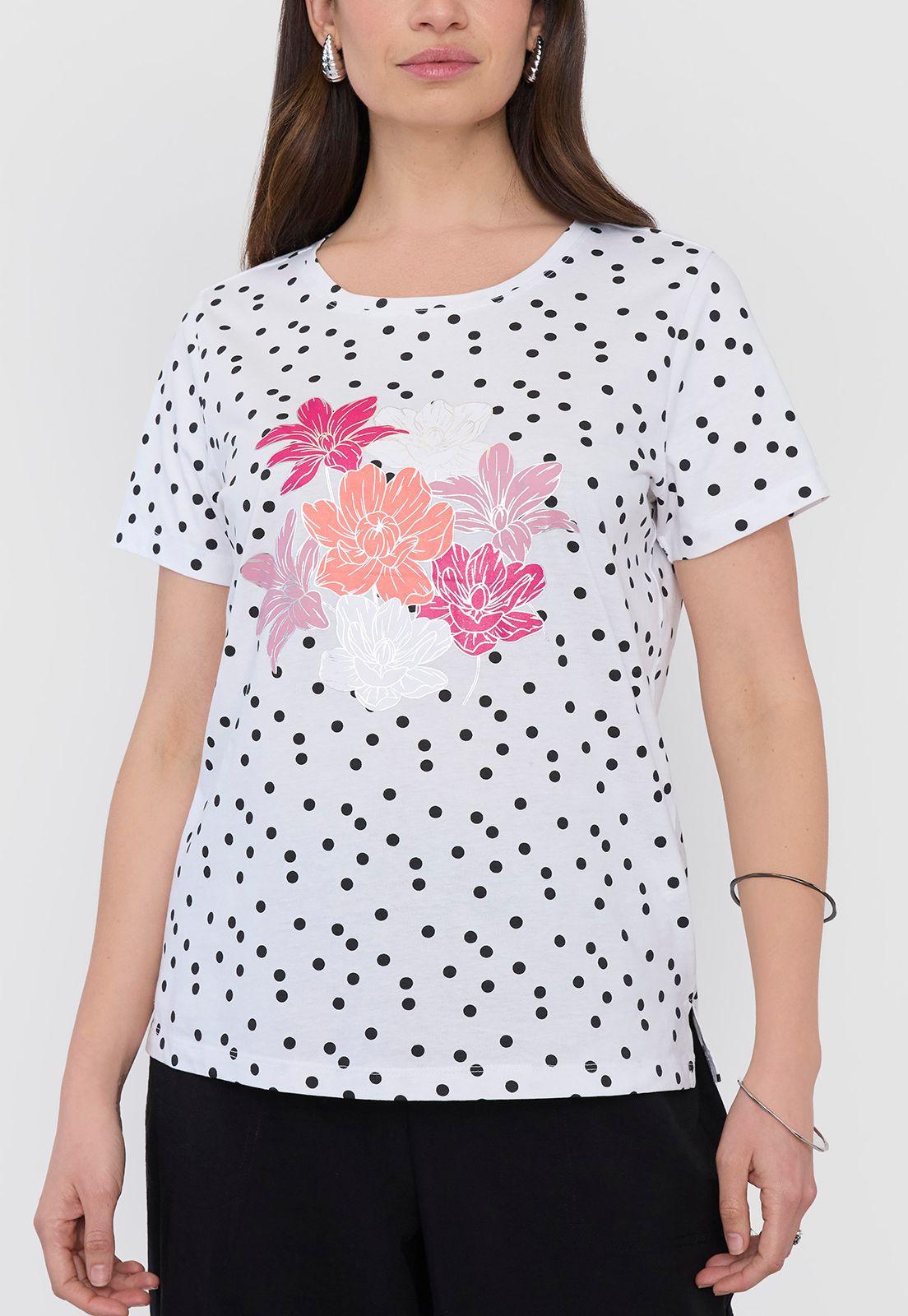 Polera Mujer M/c Focal Print Flores Puntos Corona-2