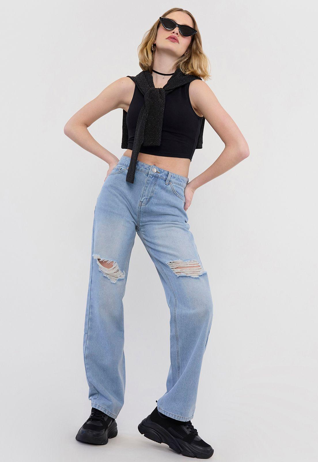 Jeans Mujer Roturas Noventero Gris Corona-0