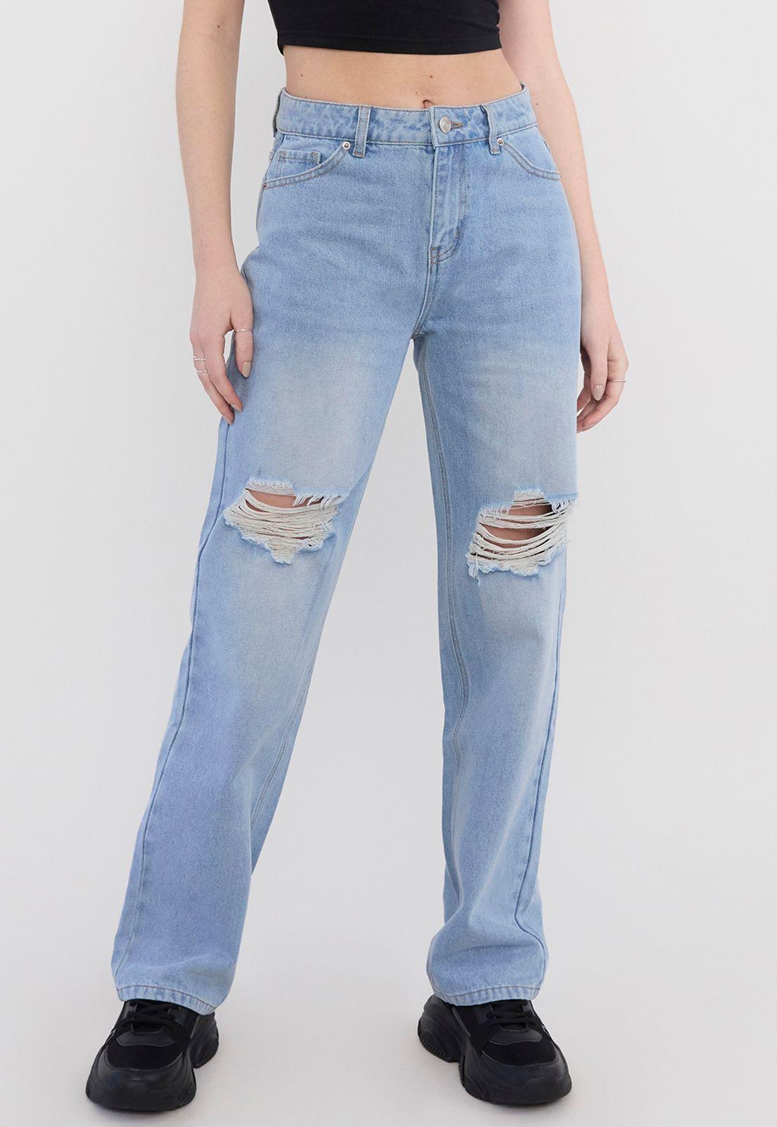 Jeans Mujer Roturas Noventero Gris Corona-1
