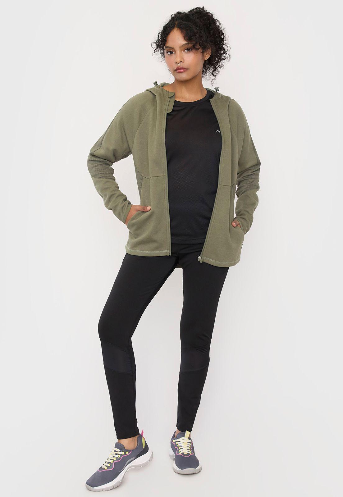 Polerón Mujer Deportivo Zipper Verde Mix Tela Corona-3