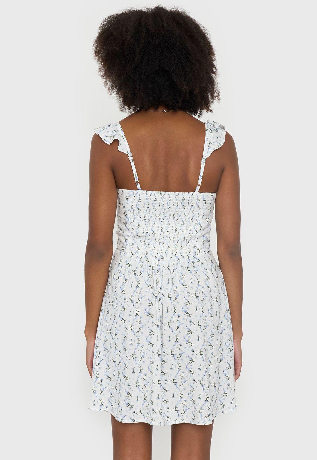 Vestido Mujer Corto Vuelos Print Flores Blanco Corona-2